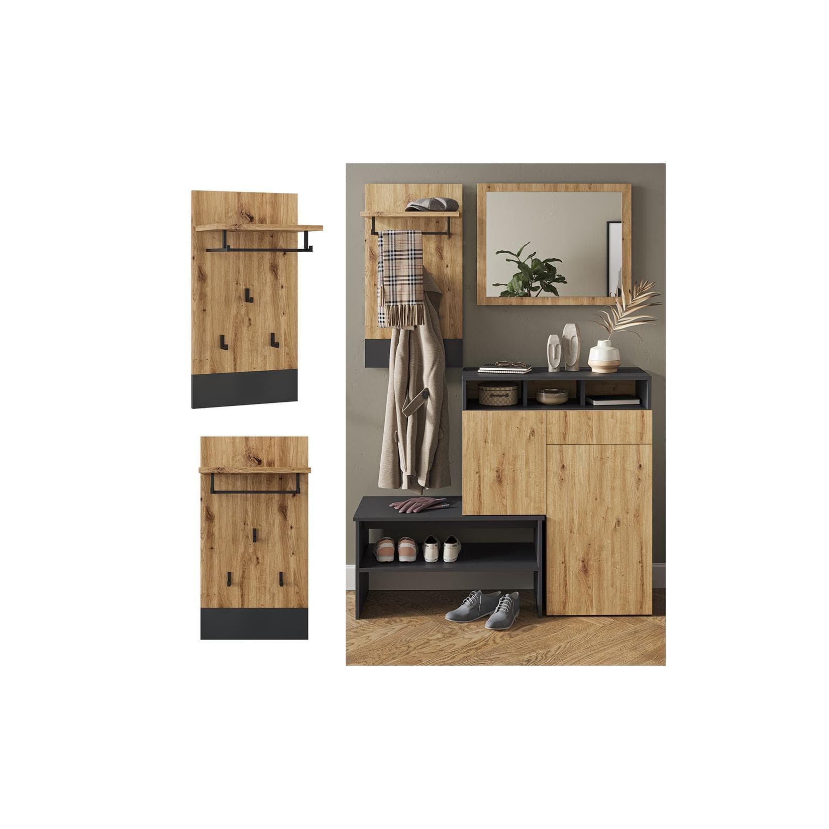 Vicco Wandgarderobe Selena Anthrazit Eiche mit Kleiderstange