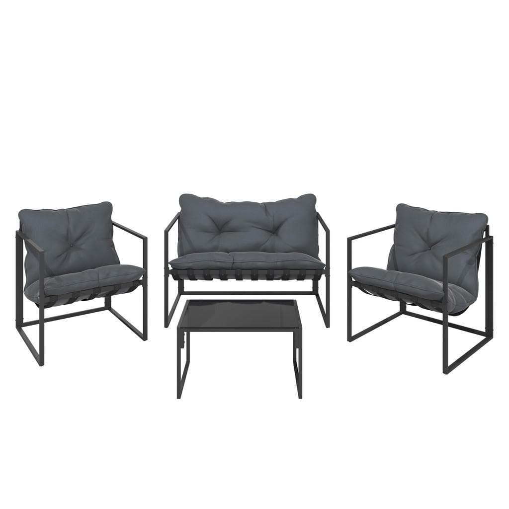 Ambia Garden Gartenset Schwarz Dunkelgrau Metall Glas Textil 4-teilig Polyester Balkonmöbel