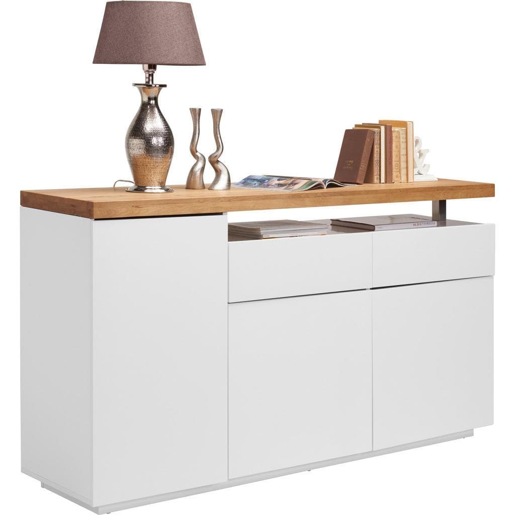 Novel Sideboard Weiß Eiche Massiv 4 Fächer 2 Schubladen