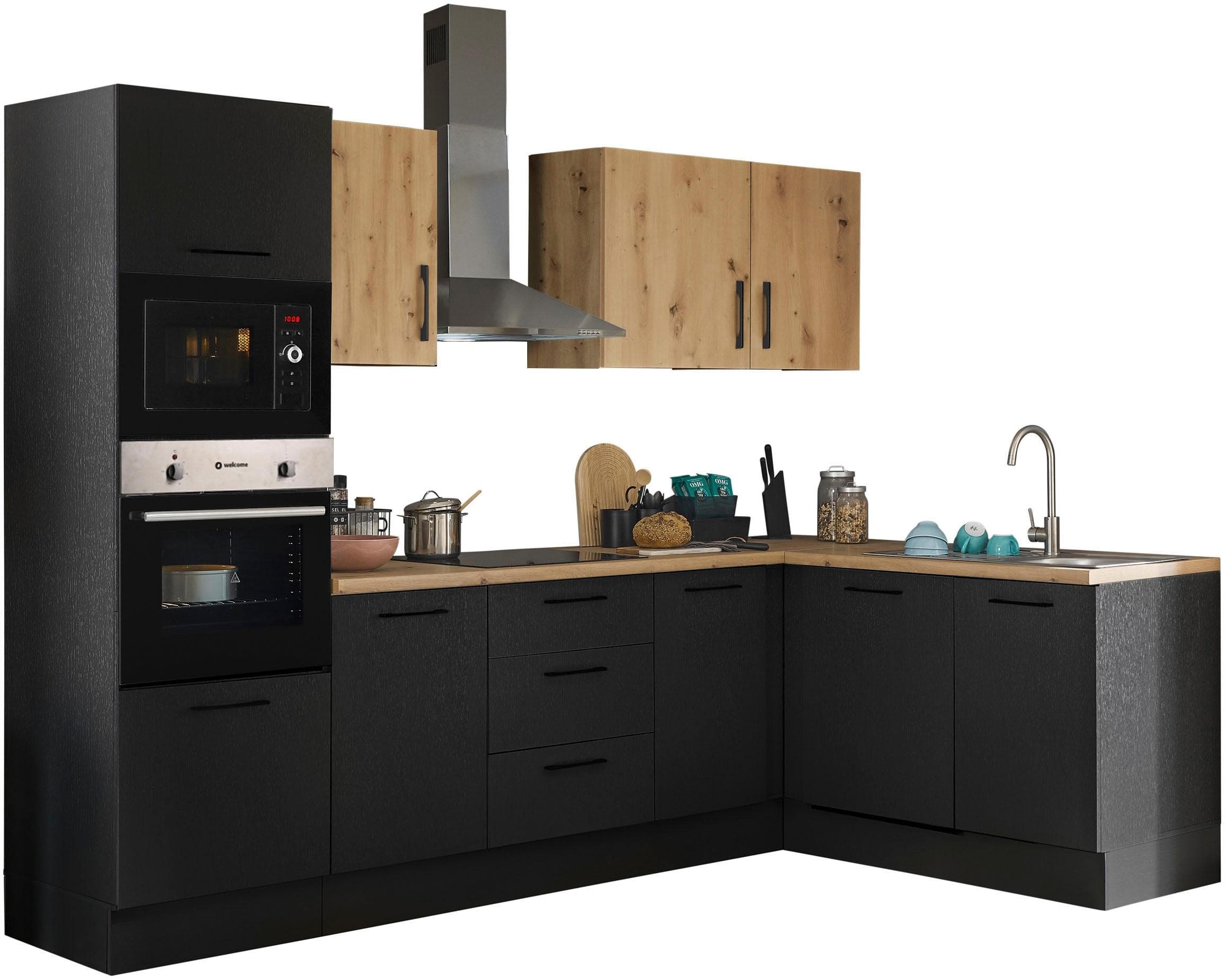 Winkelküche BASIC BY BALCULINA "Turin" Schwarz mit E-Geräten