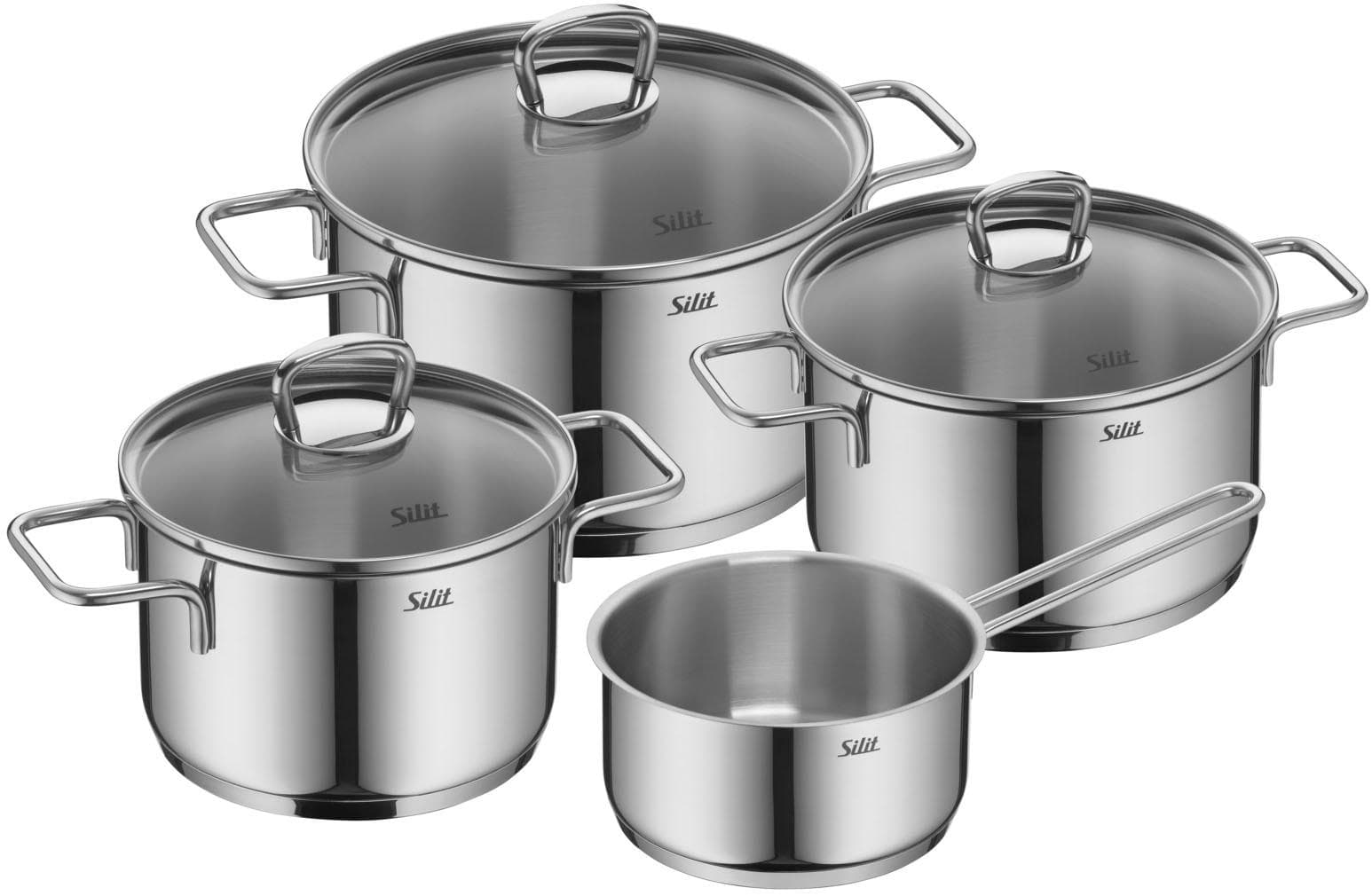 Topf-Set aus Edelstahl und Glas, grau, spanisch, modern