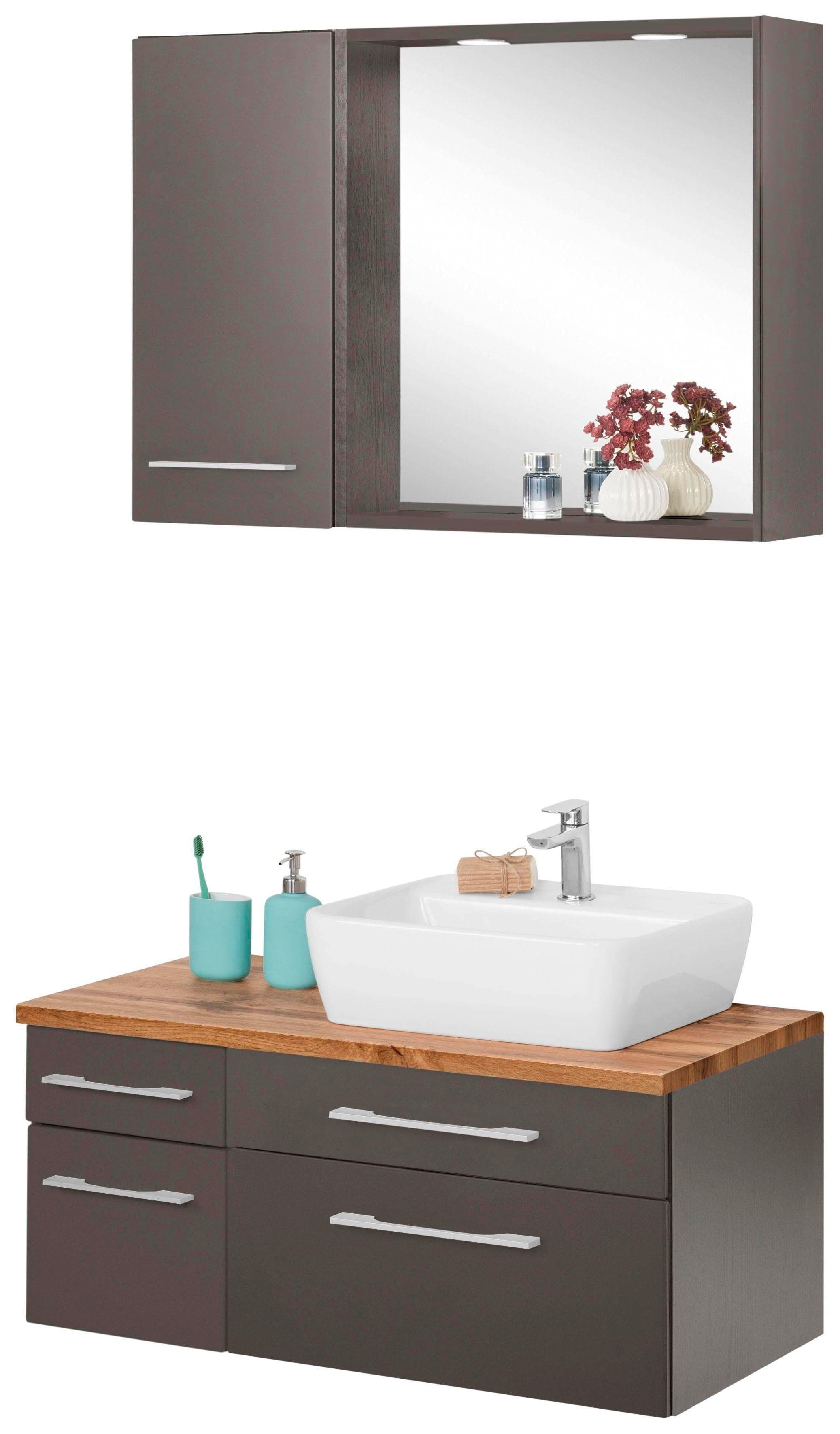 Badmöbel-Set WELLTIME "Davos" Grau mit Touch-LED-Einbauleuchten