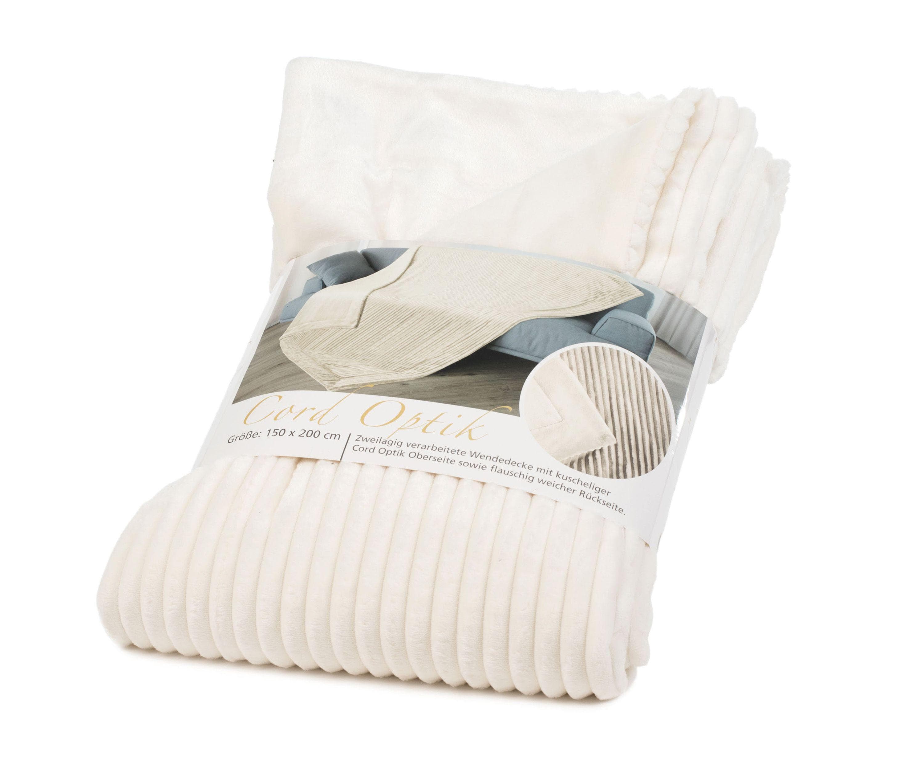 Gözze Wohndecke CORD Weiß - Kuscheldecke aus Polyester