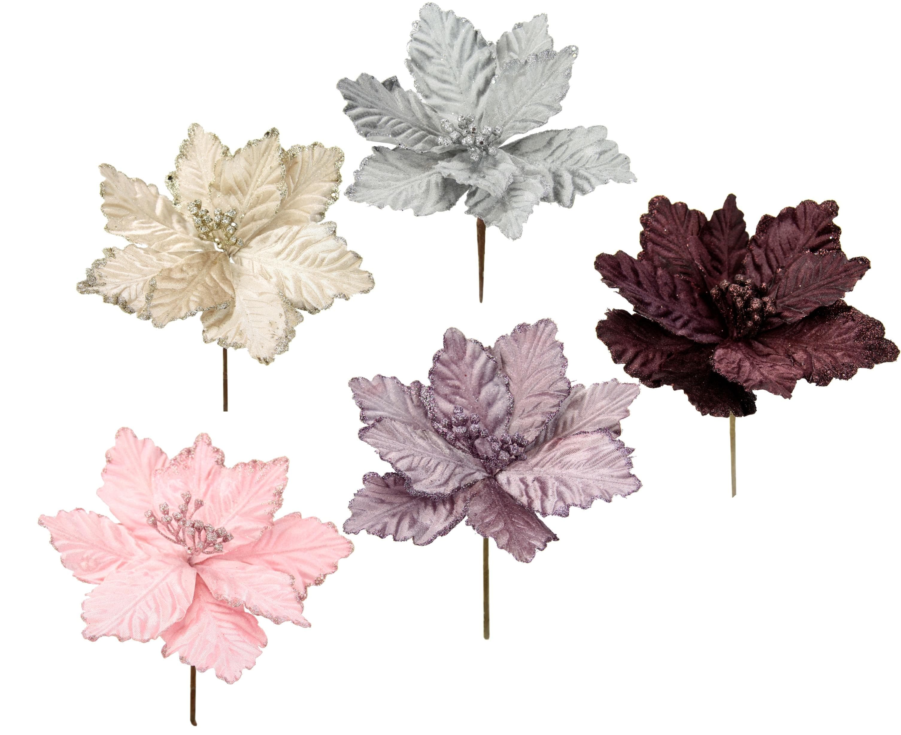 I.GE.A. Kunstblume Poinsettia 5er Set Rosa Silber Creme Dunkelrot Altrosa