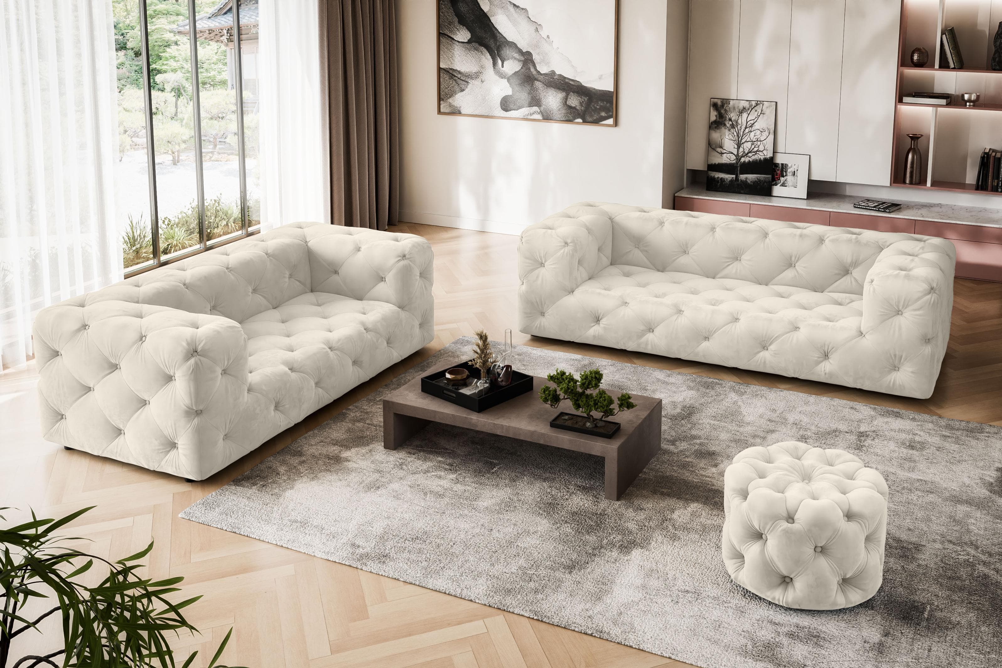 Klassisches Chesterfield Sofa - 3-Sitzer mit Knopfheftung