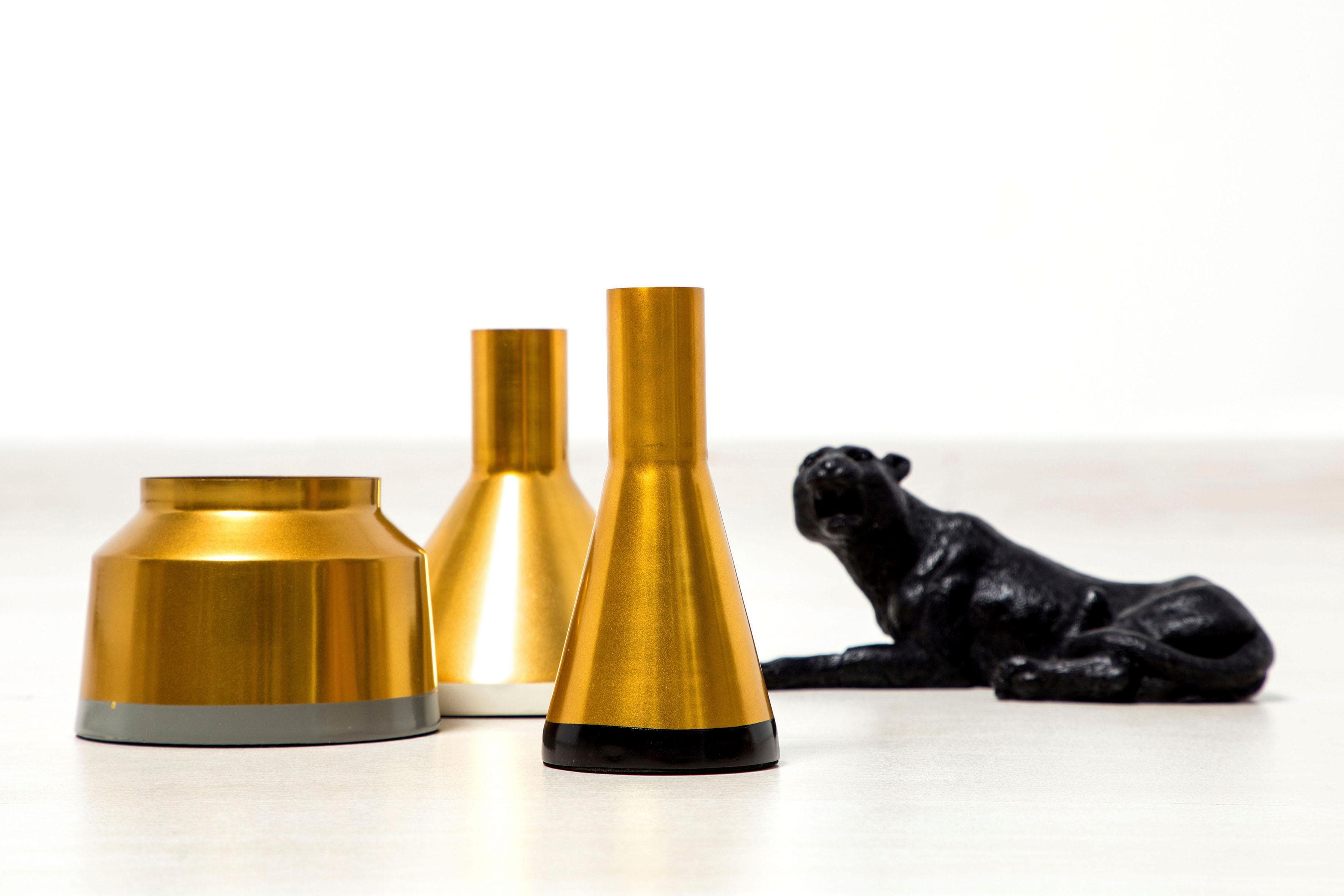 KAYOOM Dekovase Culture 3-teilig Metall Gold Schwarz Weiss Grau