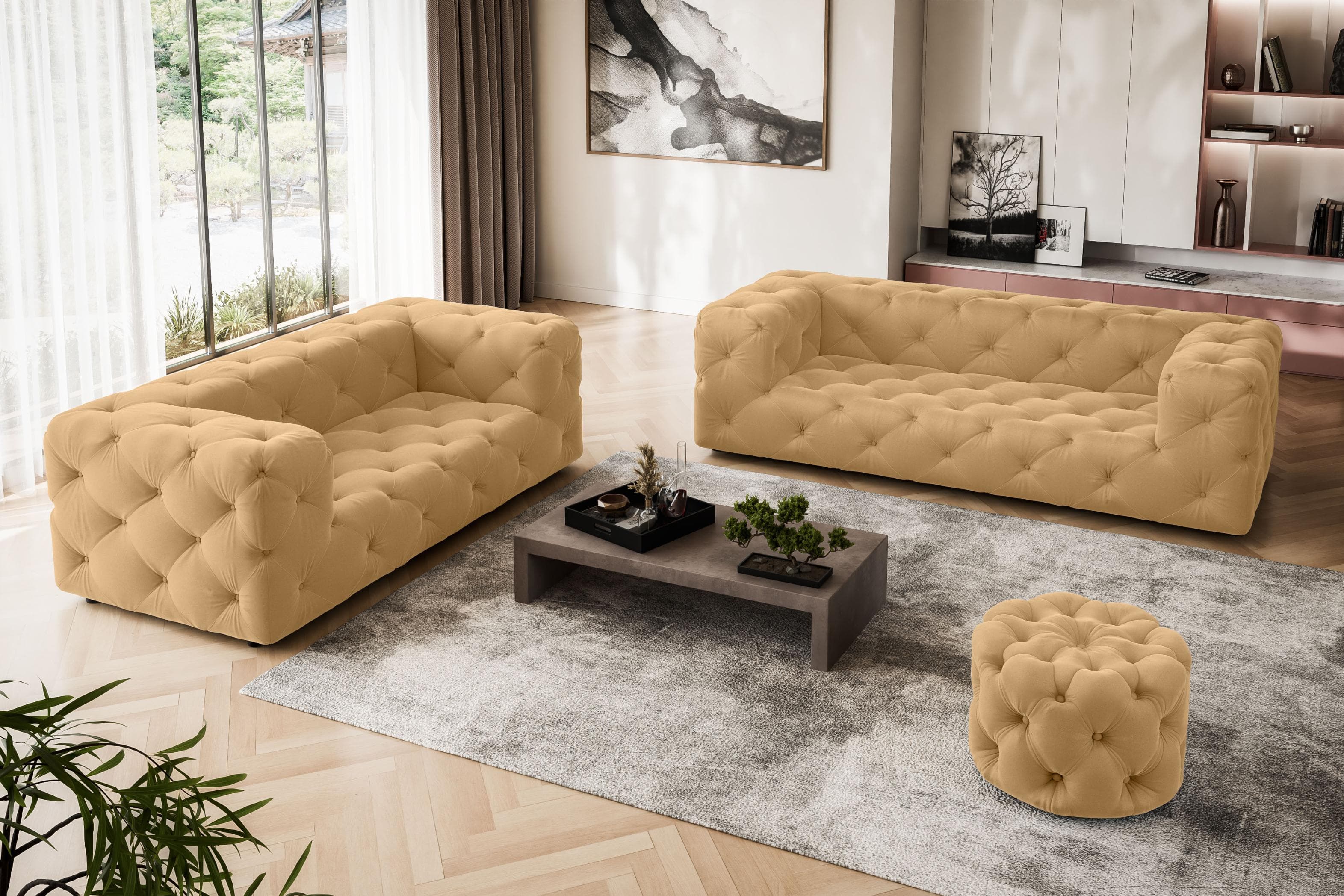 Klassisches Chesterfield Sofa - 3-Sitzer mit Knopfheftung