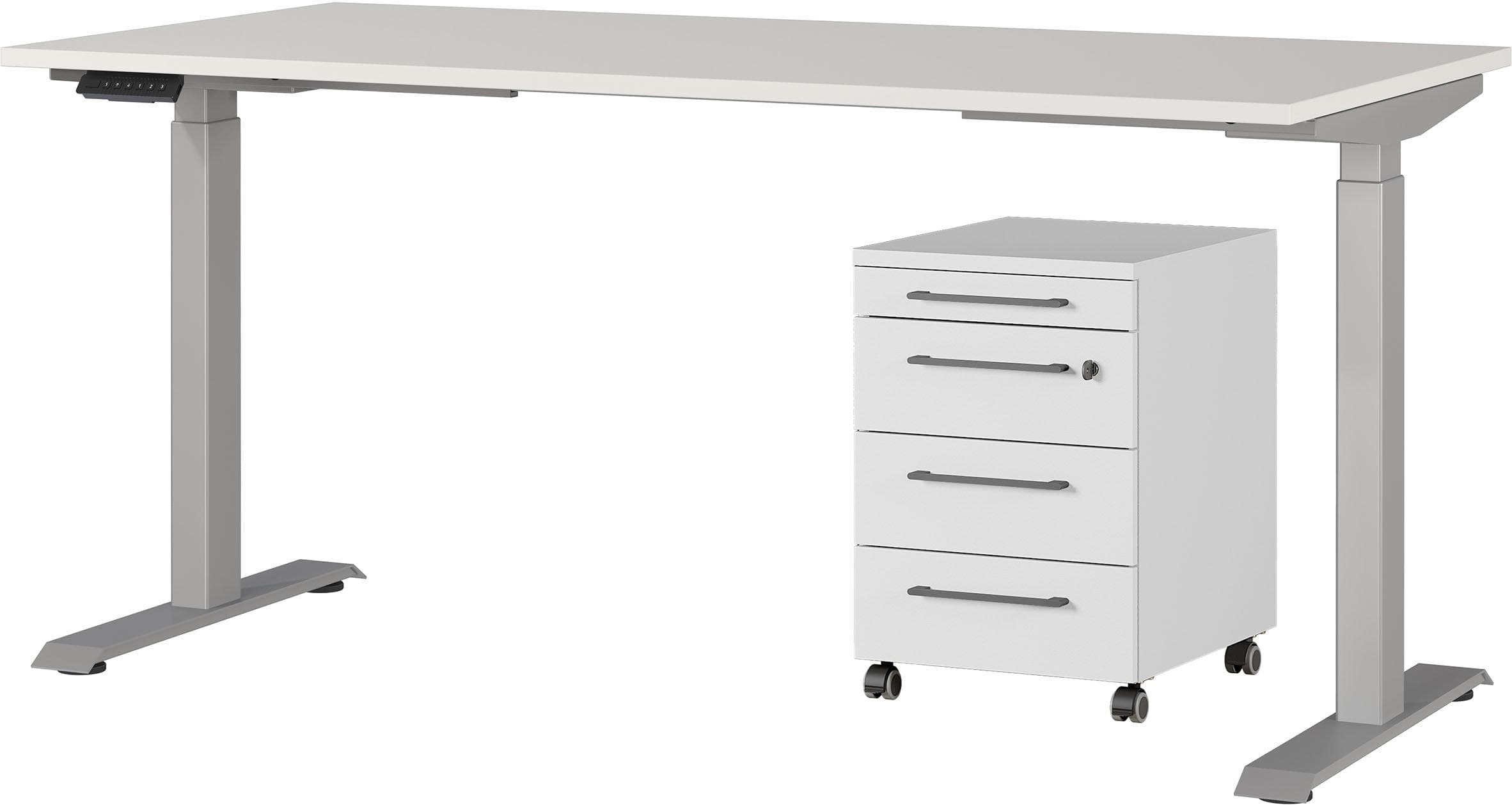 GERMANIA Agenda Büromöbel-Set Höhenverstellbarer Schreibtisch Rollcontainer Silber