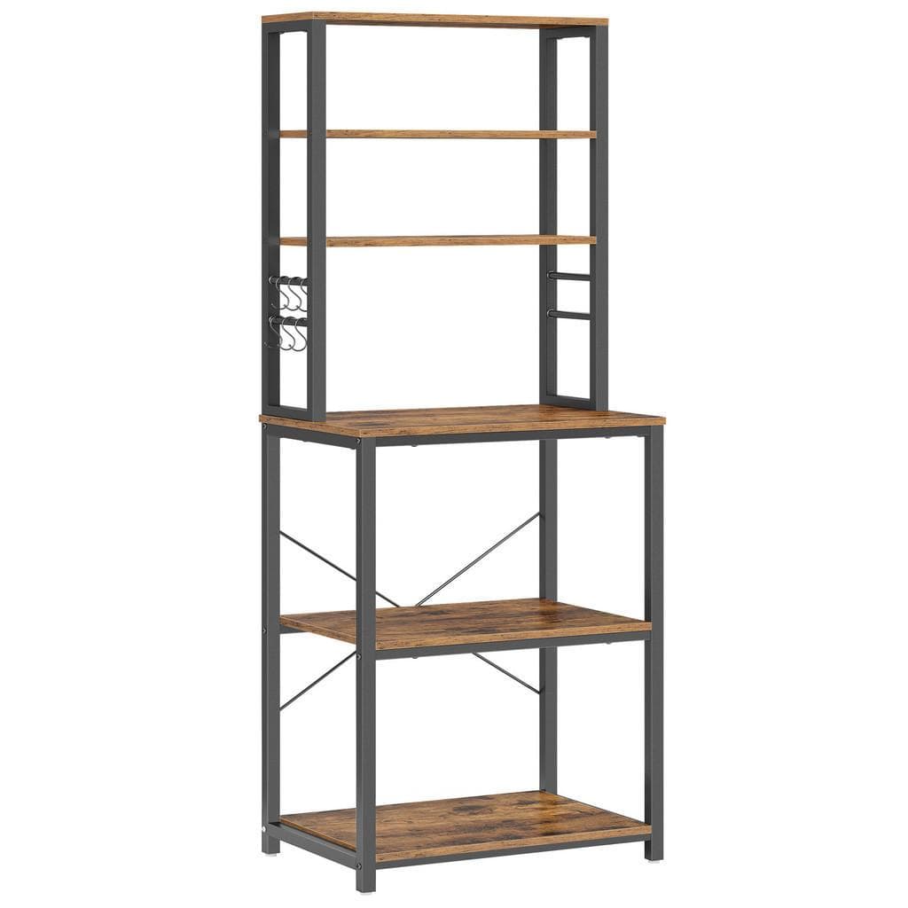 VASAGLE Standregal Küchenregal 6 Haken 40x60x167 cm Schwarz Graubraun Metall Holzwerkstoff