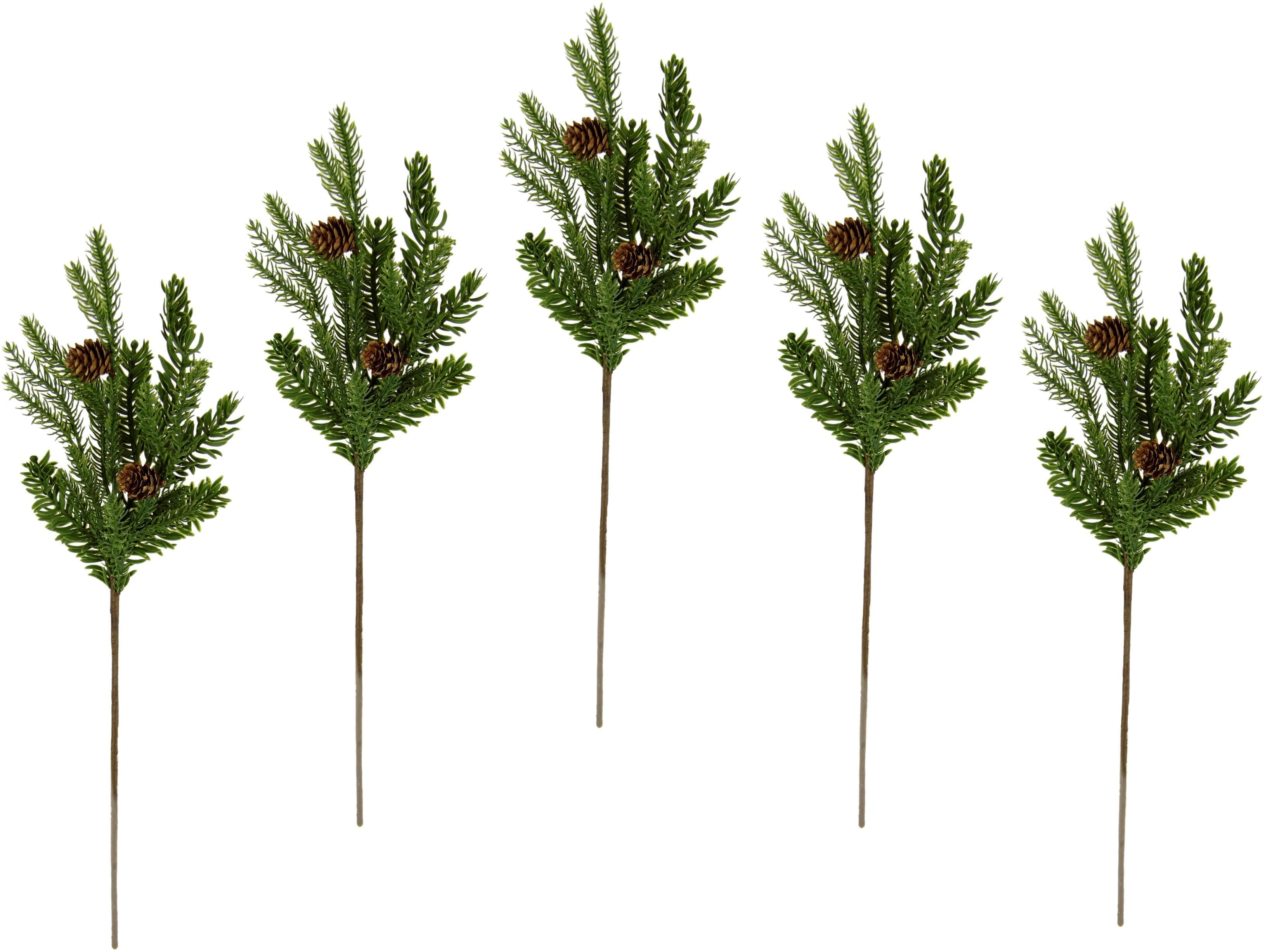 I.GE.A. Kunstzweig 5er Set Grün Kunstpflanze Weihnachtsdeko