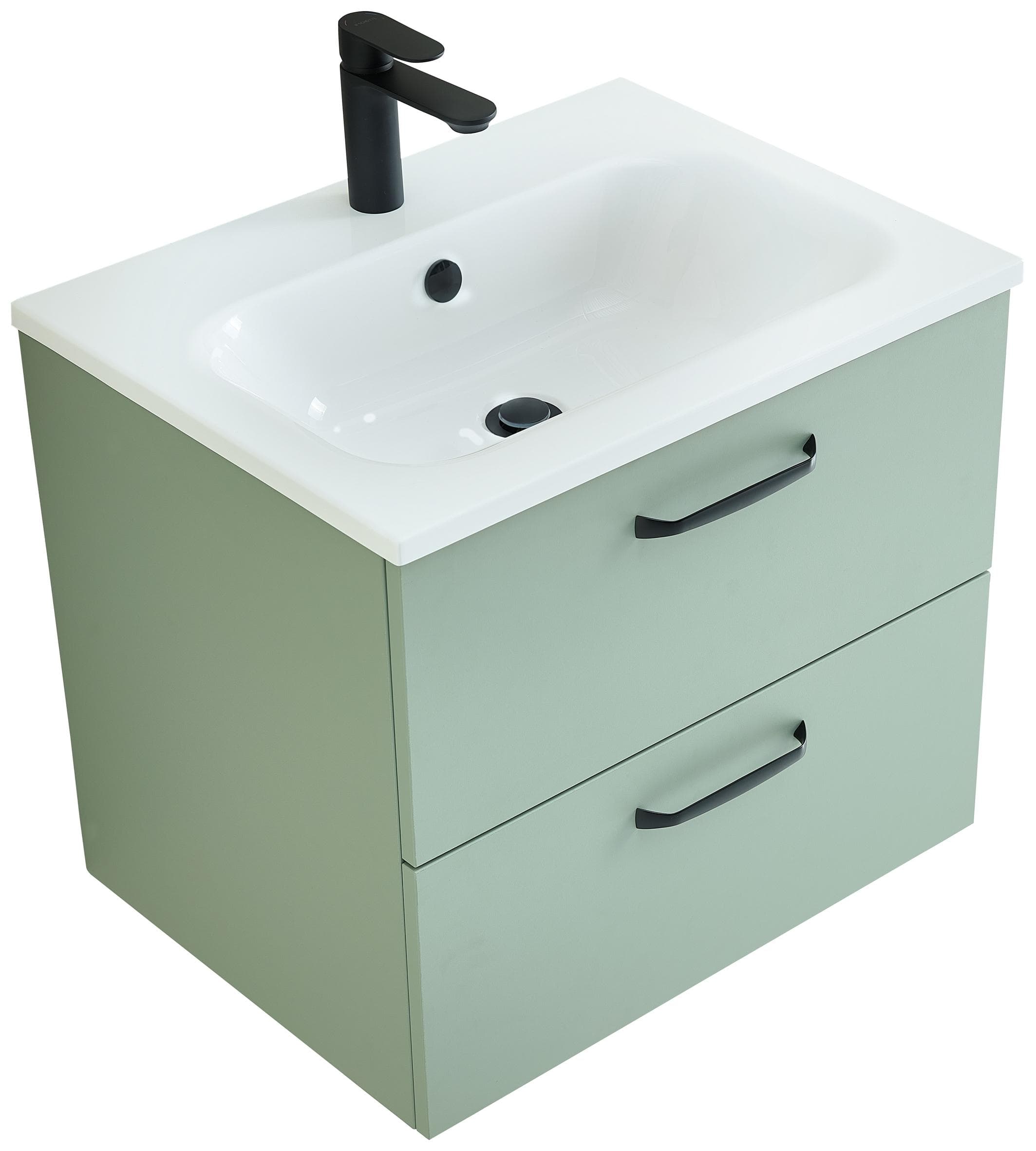Badmöbel-Set SAPHIR Quickset 500 Waschtischunterschrank mit Mineralmarmorwaschtisch Salbei