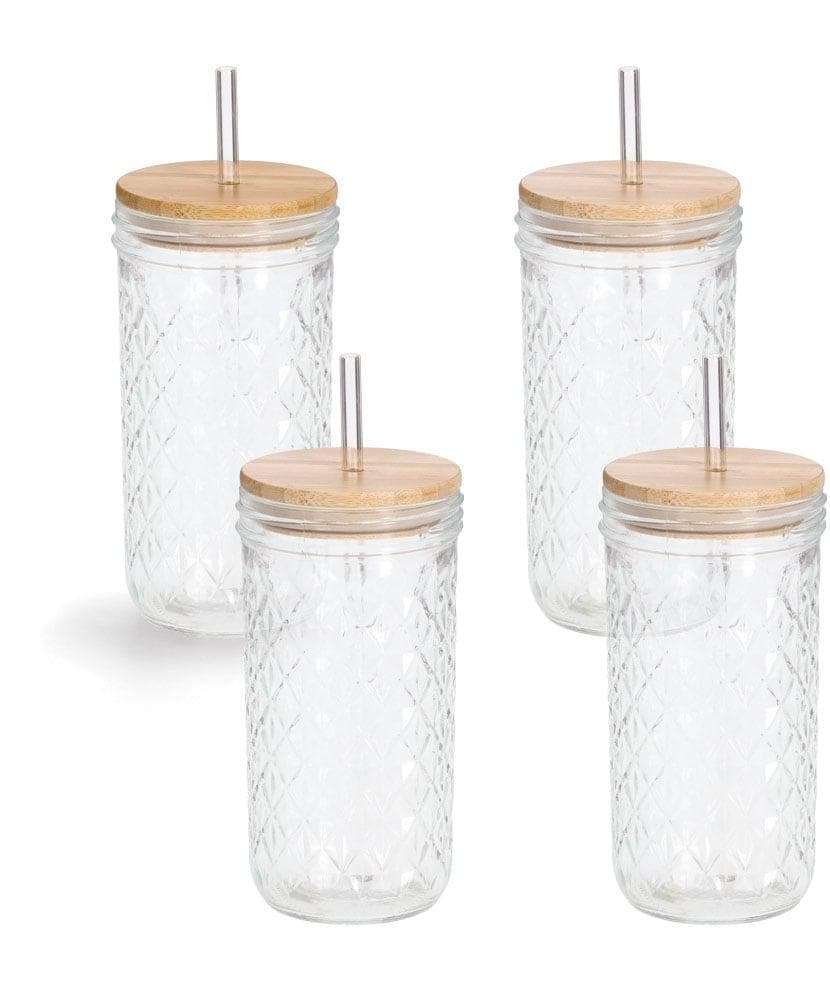 Zeller Trinkglas-Set 4-teilig mit Glasstrohhalm