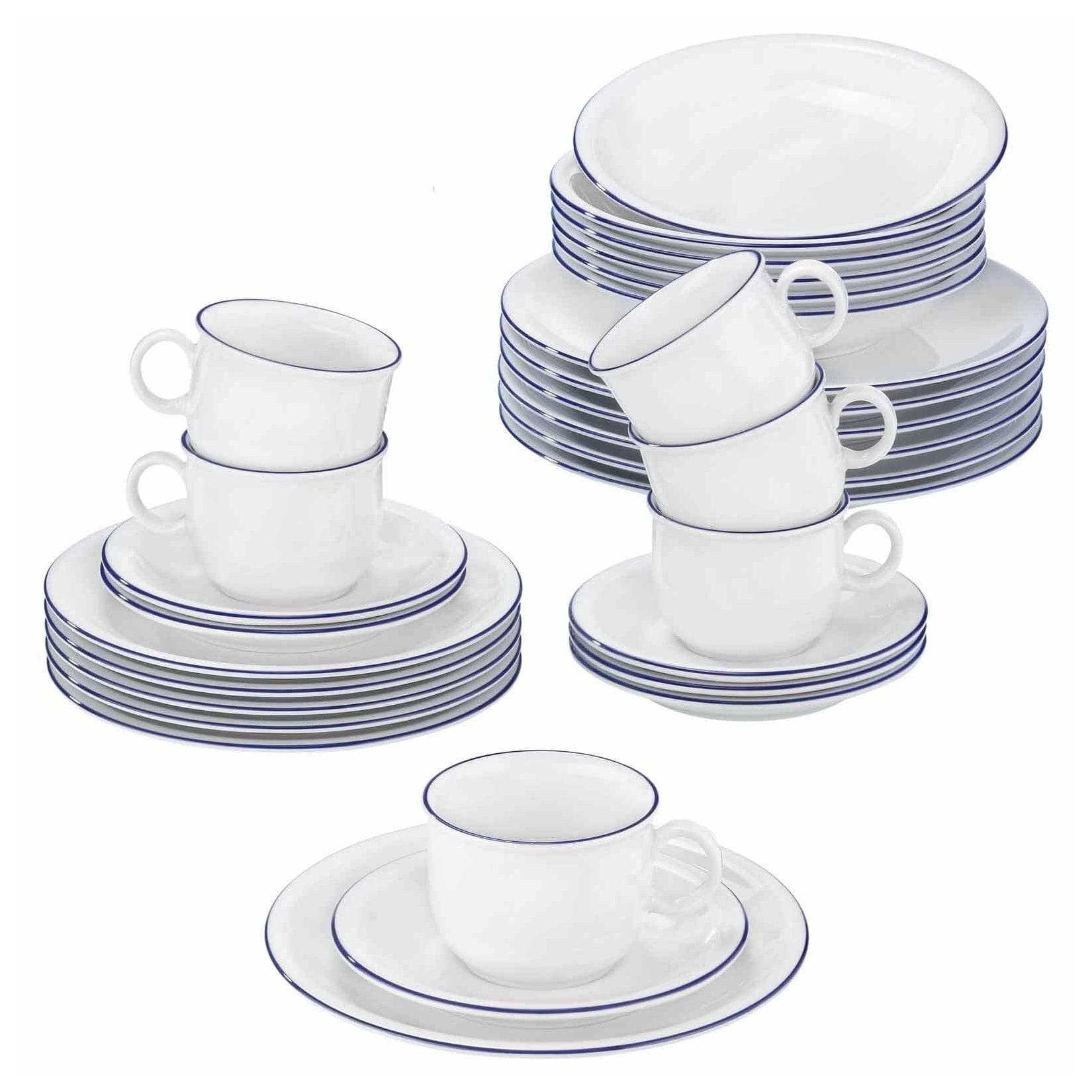 Seltmann Weiden Kombiservice Compact Blaurand 30er Set Weiß/Blau