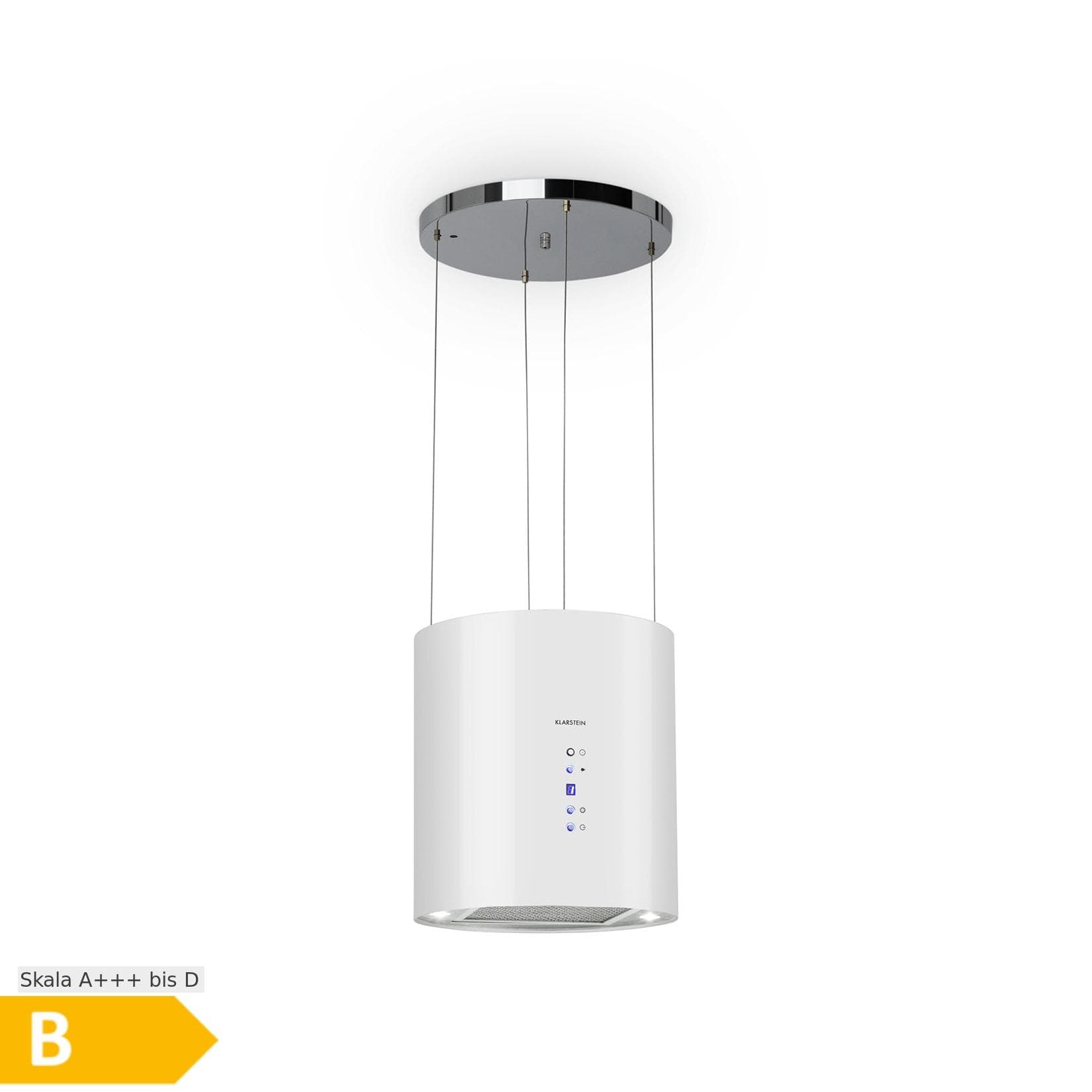 Barett Inselabzugshaube Ø35cm Umluft 560 m³/h LED Aktivkohlefilter Weiß