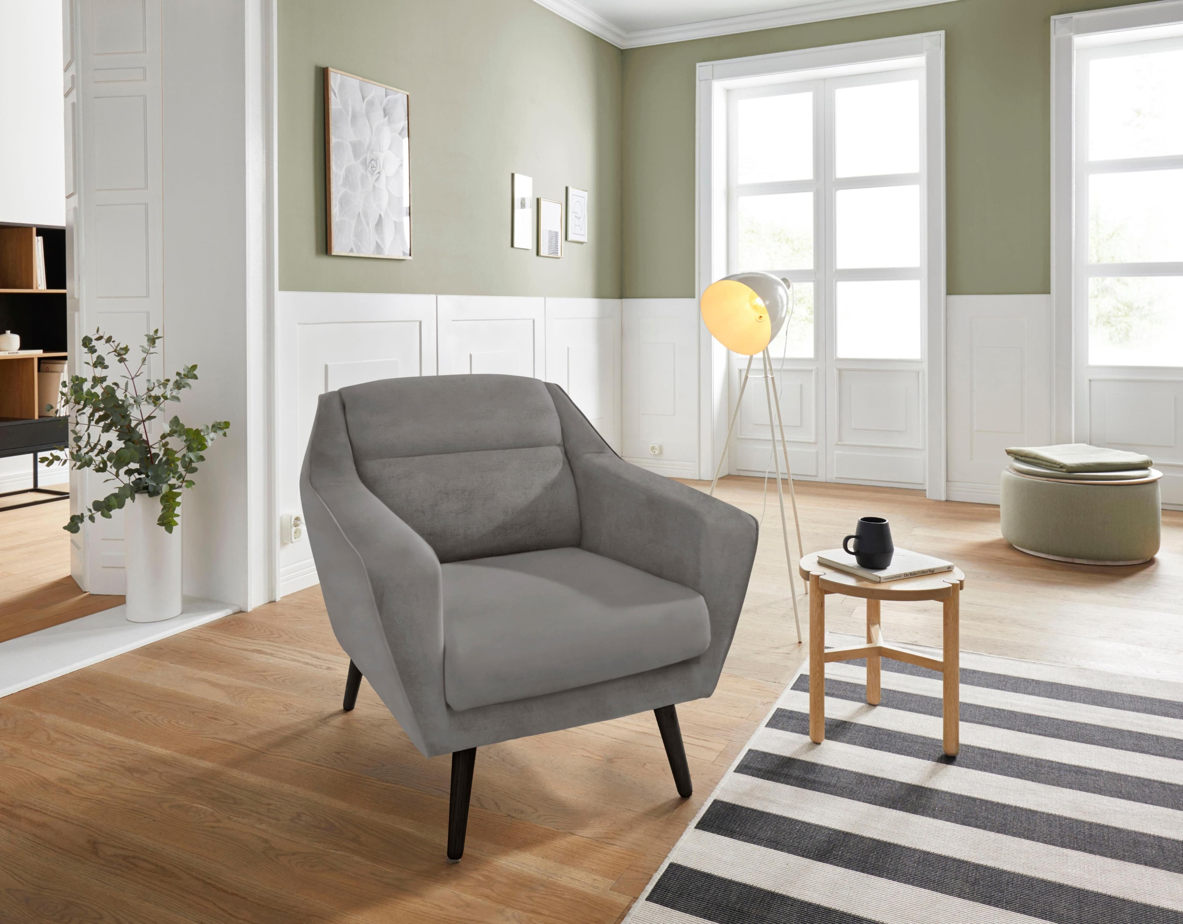 OTTO HOME Sessel Bille Grau Skandinavisches Design Eiche-Beine