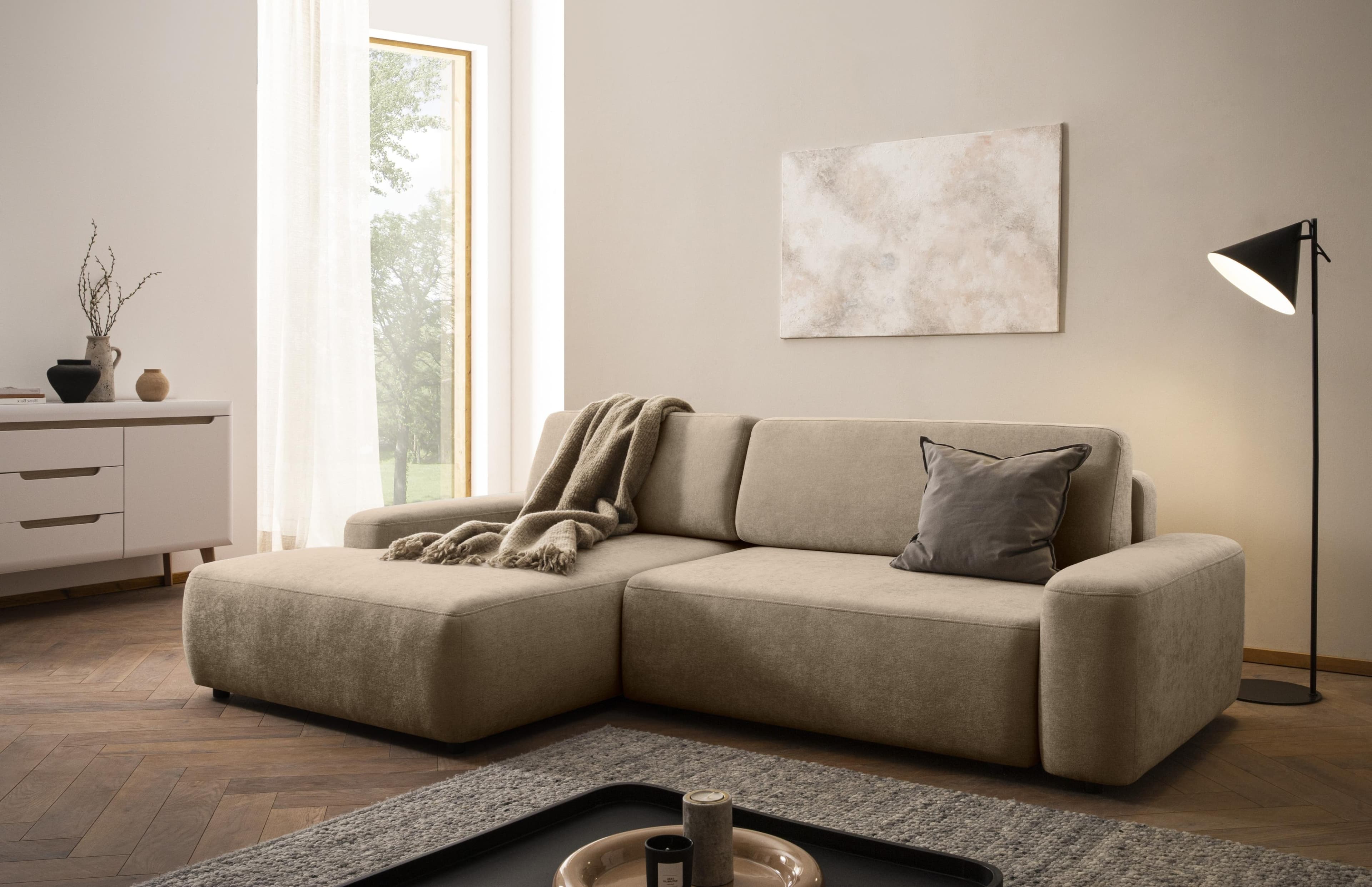 Home Affaire Ecksofa Torge L-Form Hellbraun mit Schlaffunktion