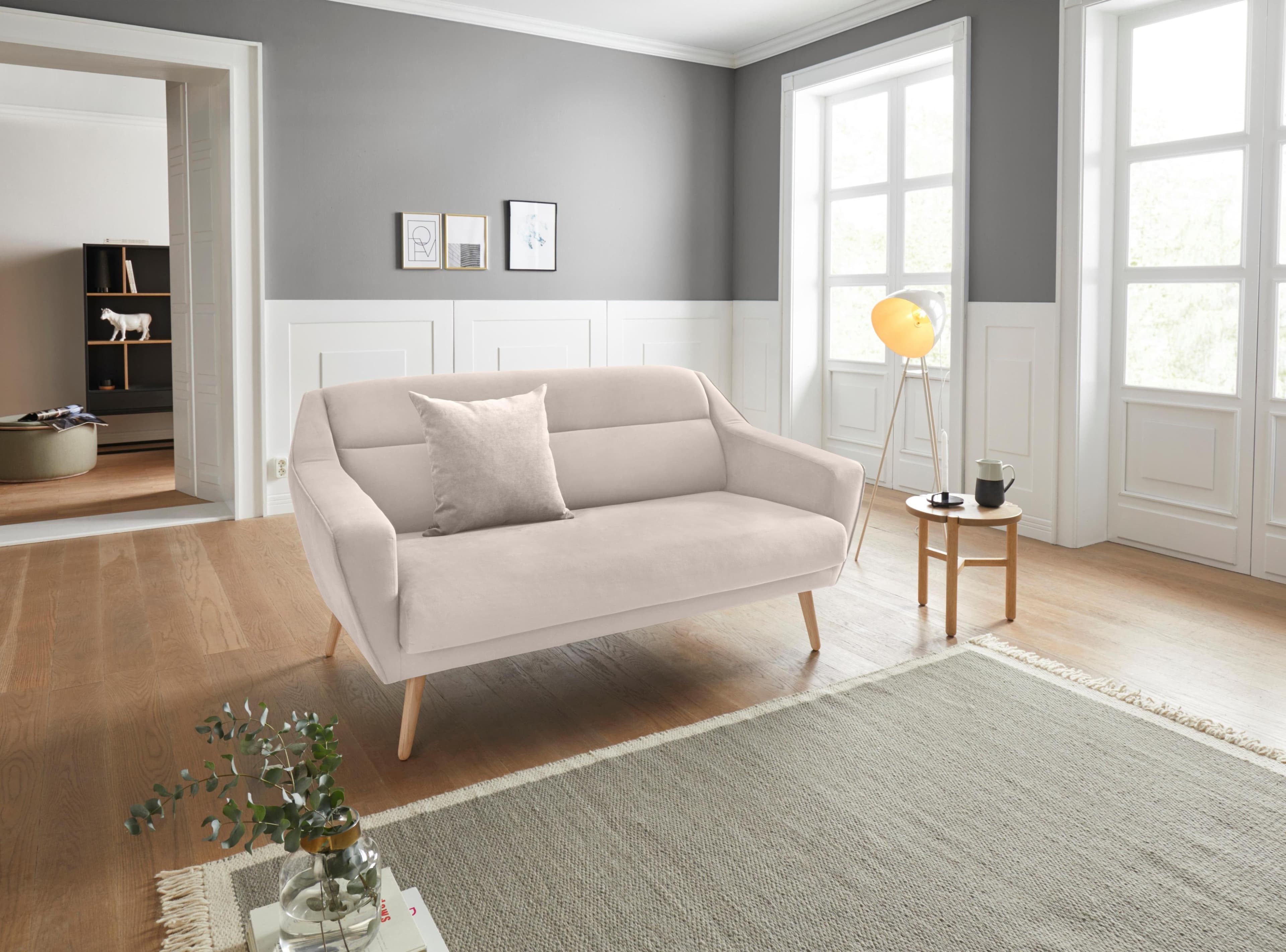 OTTO HOME Sofa Bille 2-Sitzer Beige Microfaser Eiche-Beine