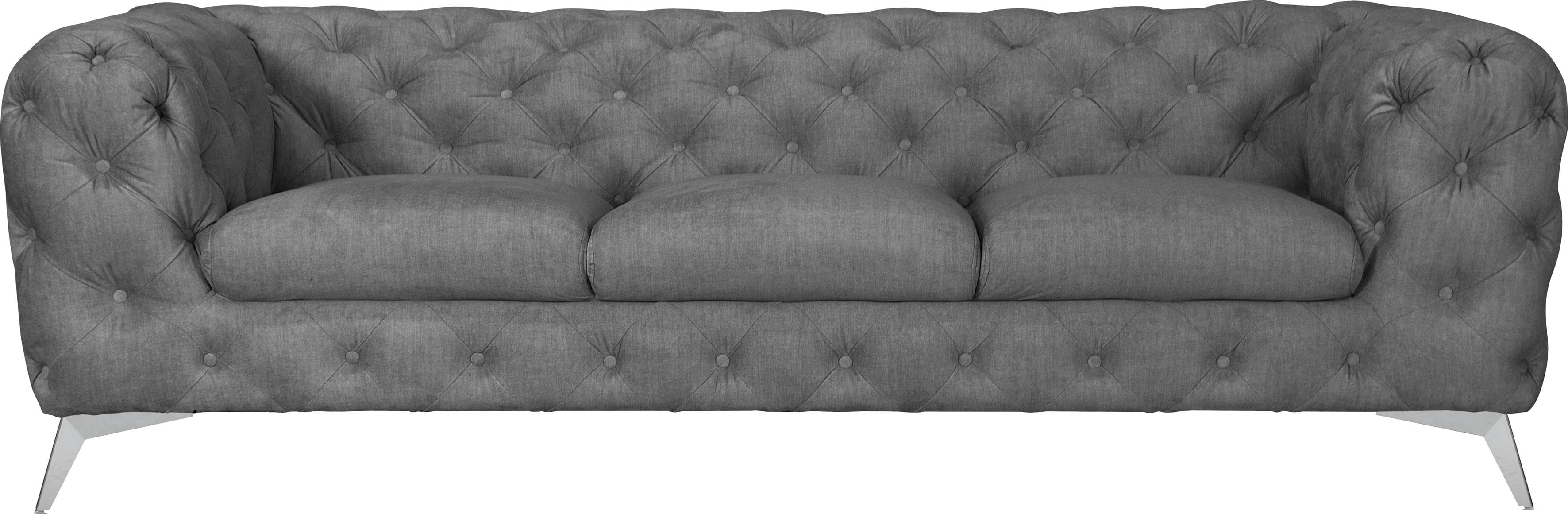 Leonique Chesterfield-Sofa Glynis Grau Samtoptik