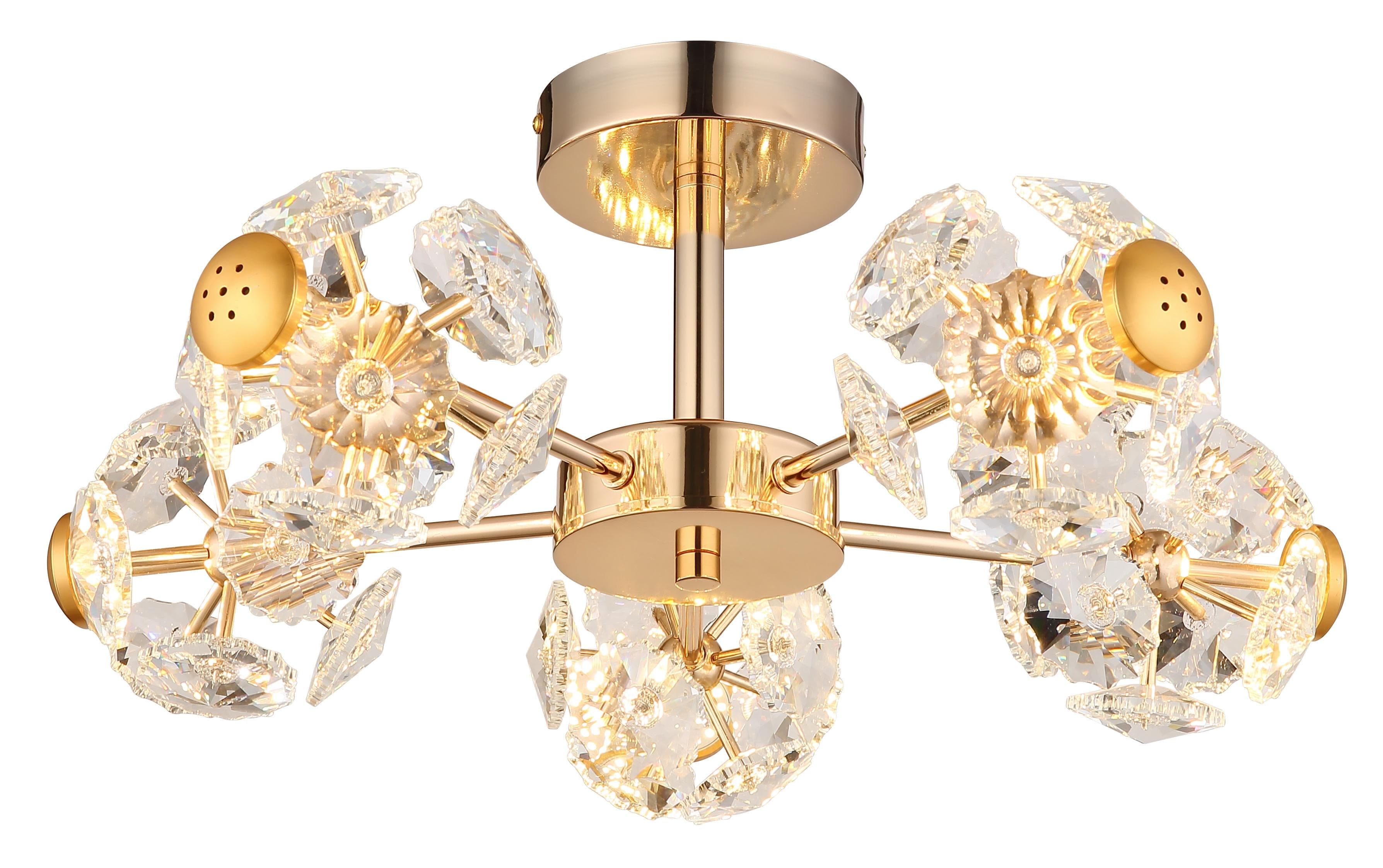 GLOBO LIGHTING LED Deckenleuchte "FLORIELLA" Goldfarben 1 Stk. Deckenlampe Glaskristalle 3000K