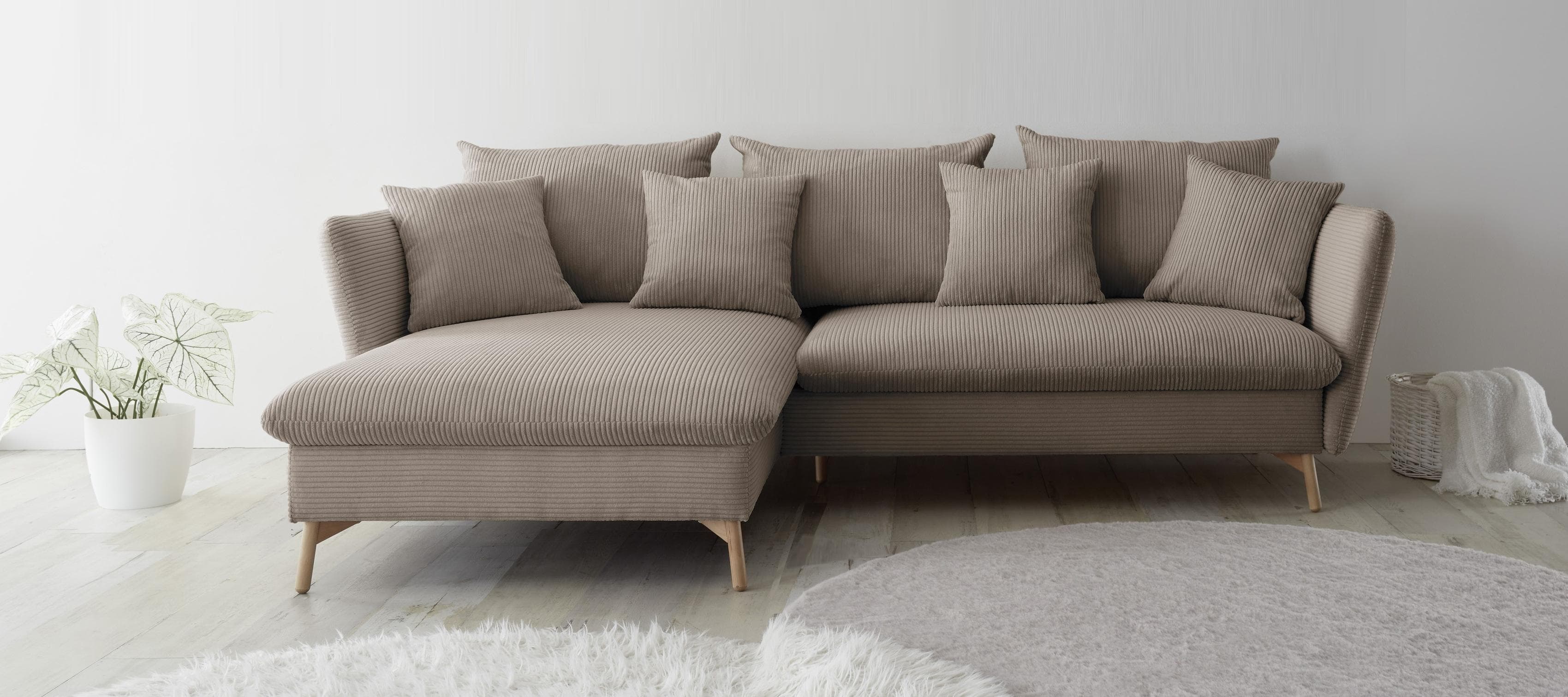 OTTO HOME Ecksofa MERLE L-Form Cord hellbraun mit Bettfunktion