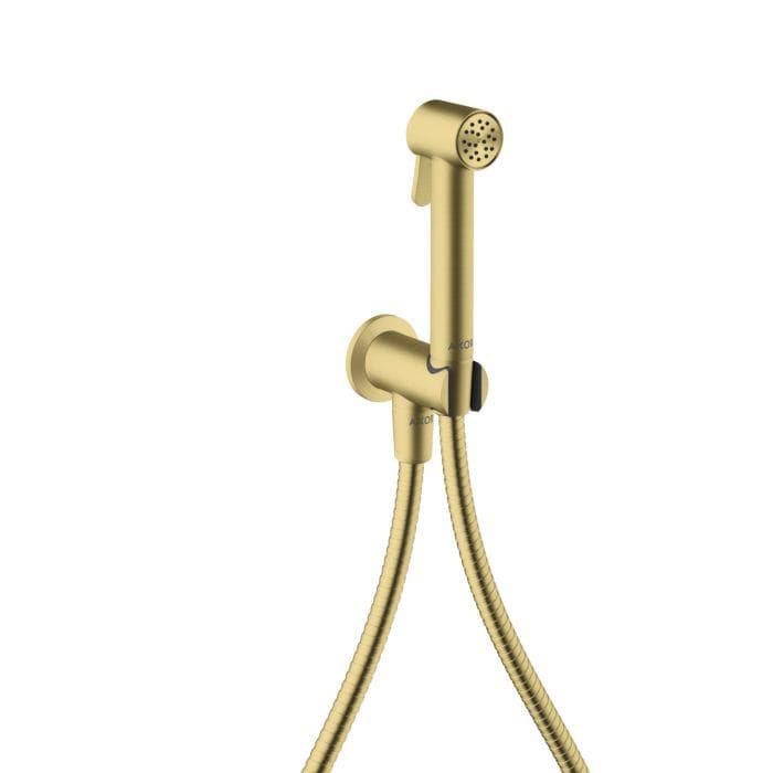 hansgrohe AXOR Bidette Showers Bidette Duschkopf 29240950 1 Strahlart rund für Kaltwasser mit Duschkopfhalterung und Duschschlauch 1,25 m, Brushed Brass