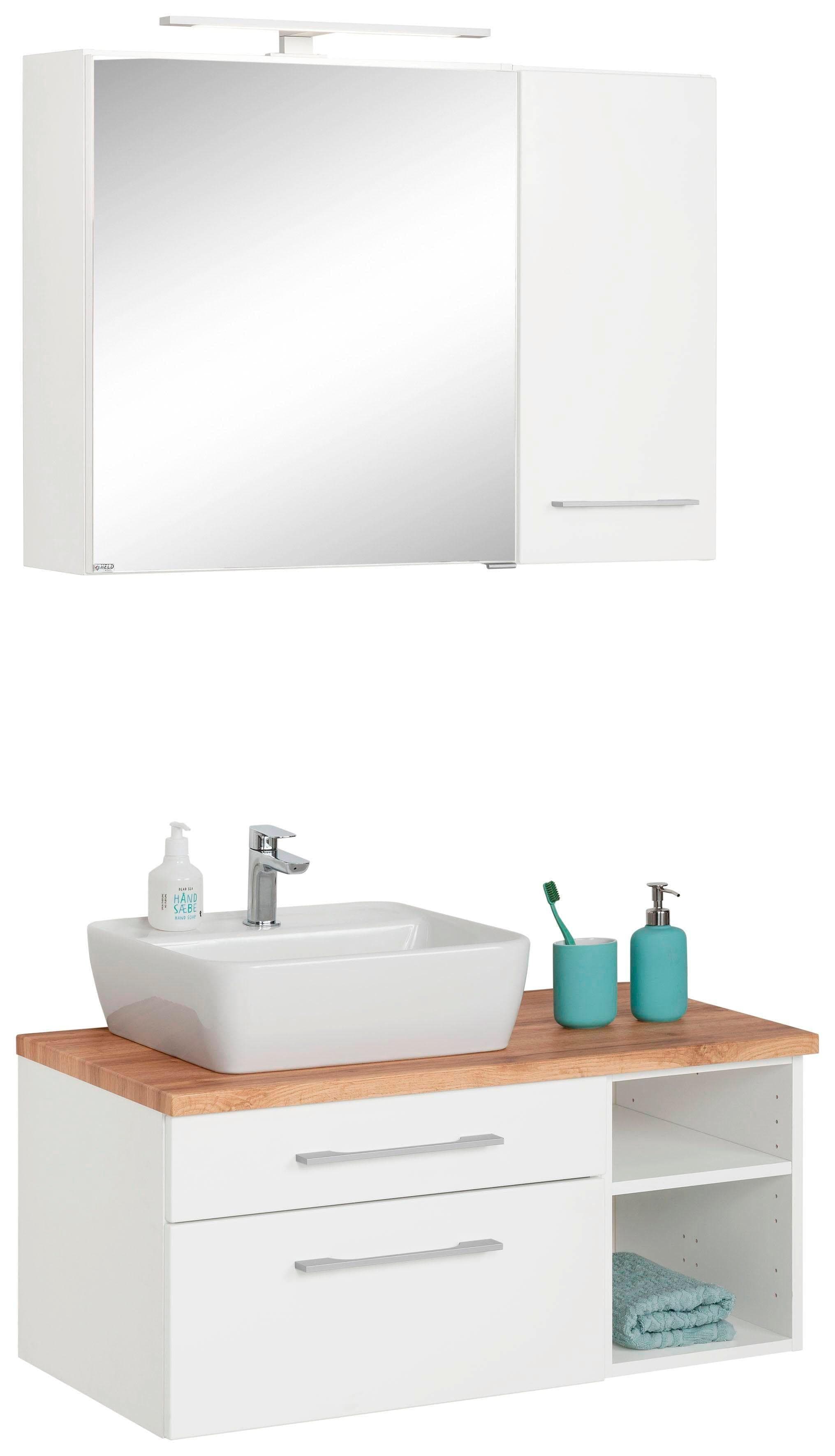 3-teiliges Badmöbel-Set mit Spiegelschrank und Regal