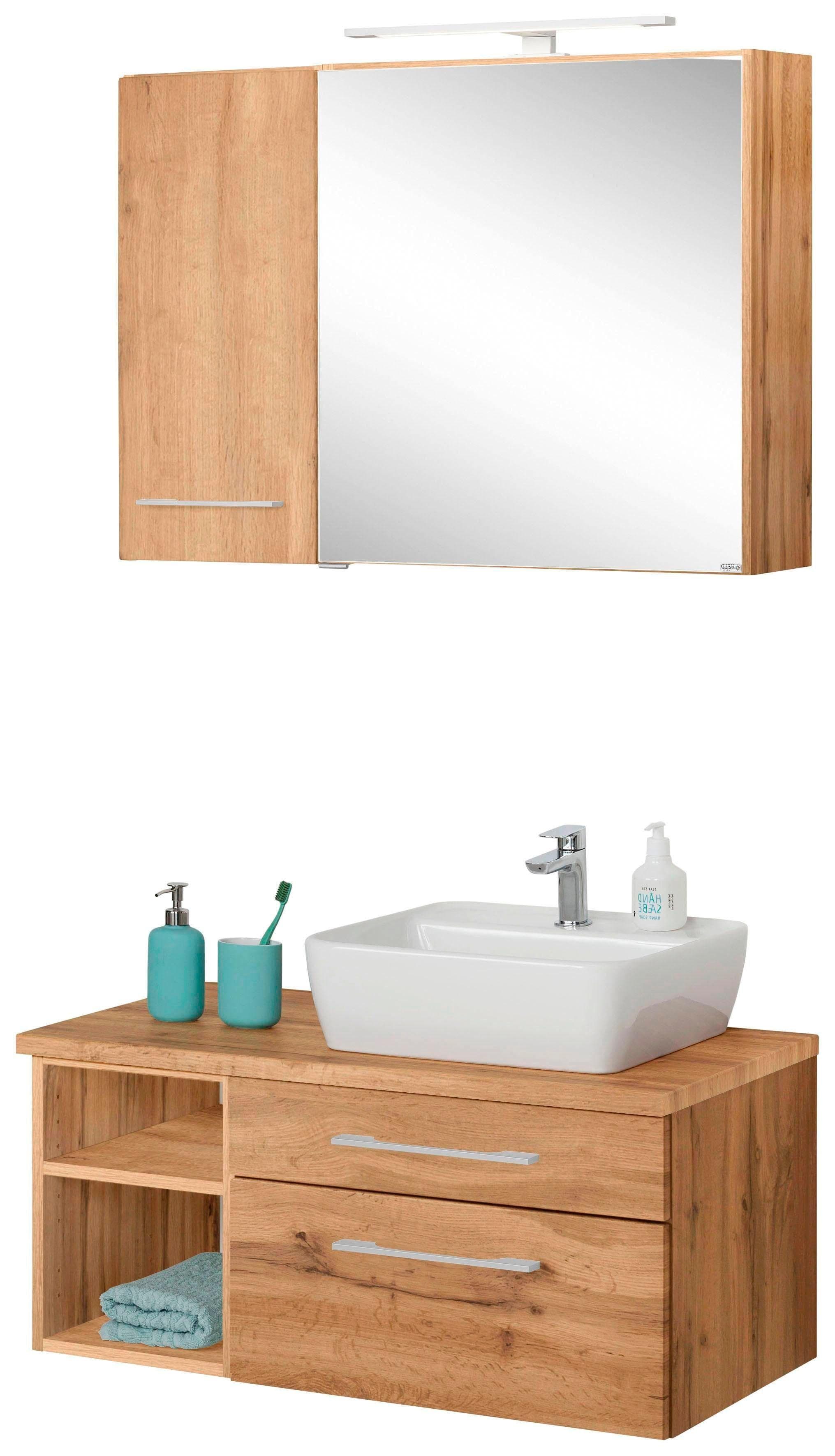 WELLTIME Badmöbel-Set Davos Braun Eiche Keramikbecken