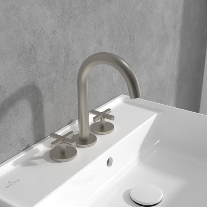 Villeroy und Boch Loop + Friends Dreiloch-Waschtischarmatur Kreuzgriff Brushed Nickel Black