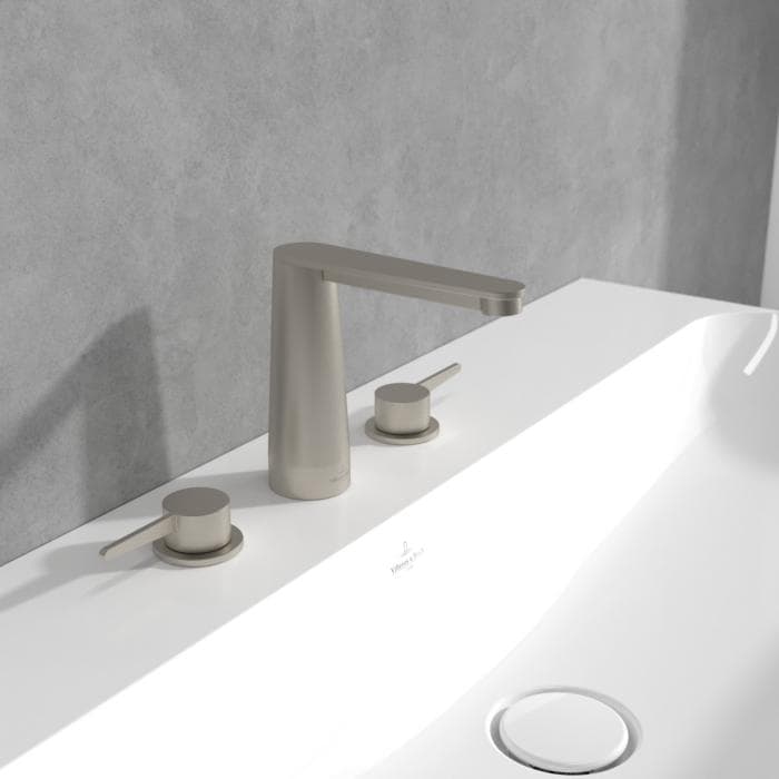 Villeroy und Boch Conum Dreiloch-Waschtischarmatur TVW12700100164 Brushed Nickel Black