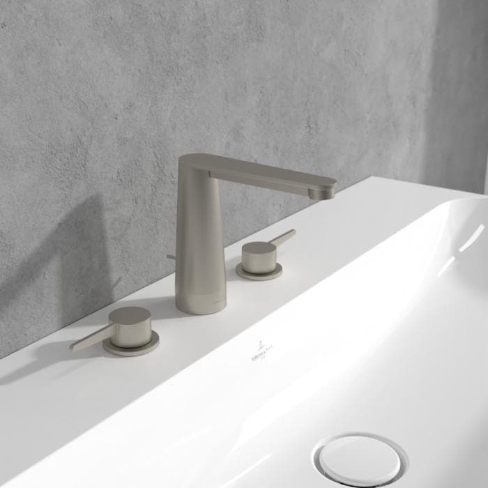 Villeroy und Boch Conum Dreiloch-Waschtischarmatur, Brushed Nickel Black