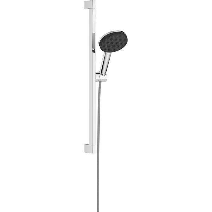 Hansgrohe Raindance Alive Select S Duschset 3 Strahlarten wassersparend mit Duschstange Unica E Puro 65 cm und Easy Slide Duschkopfhalterung, chrom