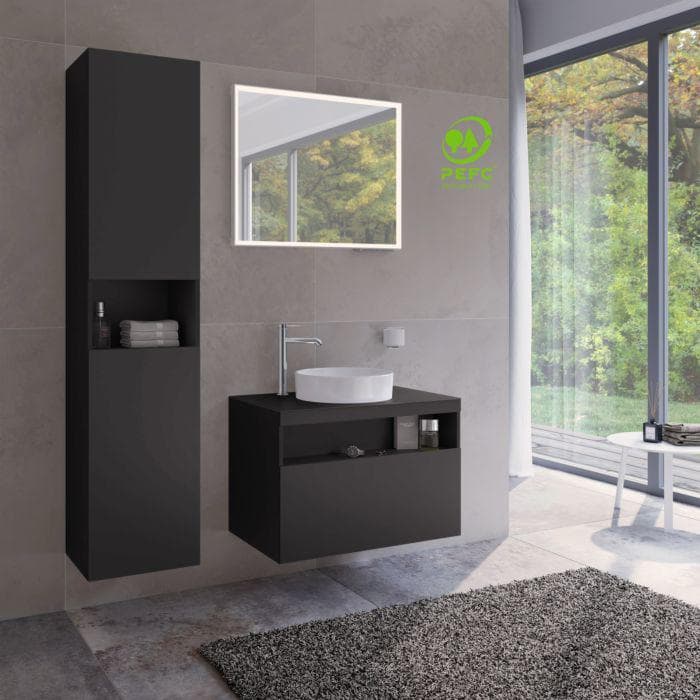 Keuco Stageline Hochschrank aus Glas und Vulkanit