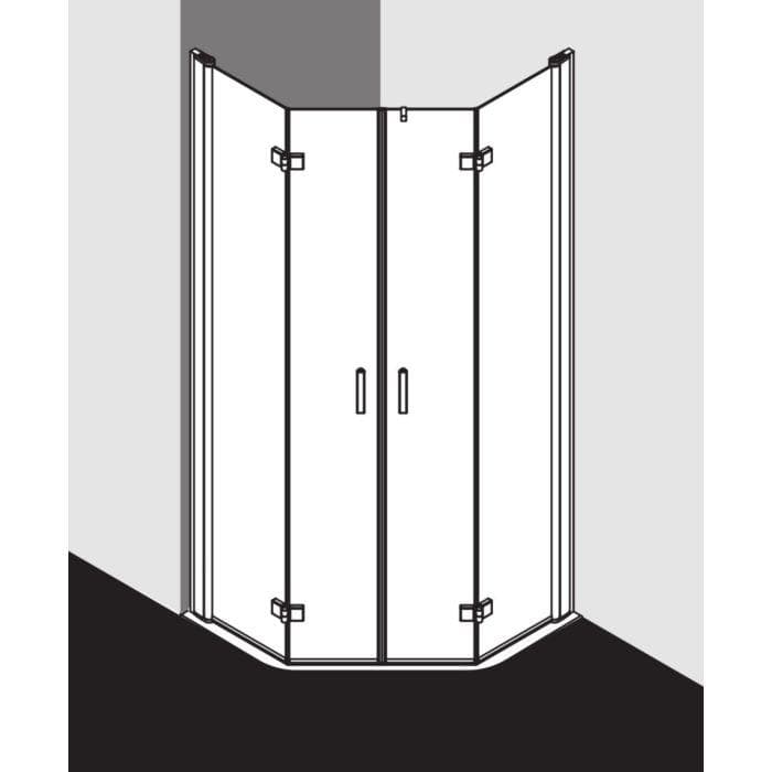 Hochglänzende Dusche aus Glas, Aluminium und Metall in Silber