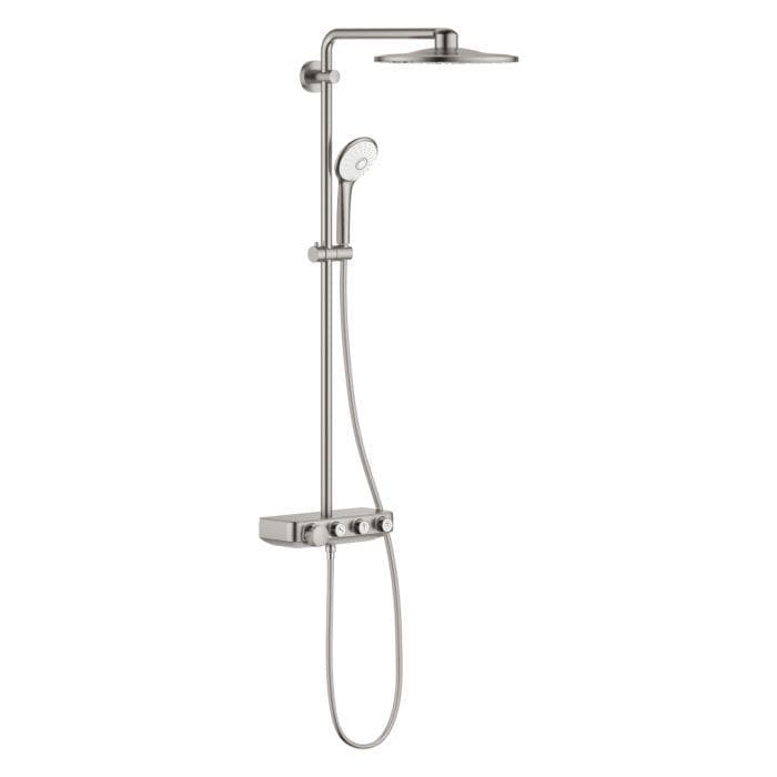 Grohe Duschsystem 26507DC0 supersteel mit AP-Thermostat Duscharm 45cm schwenkbar