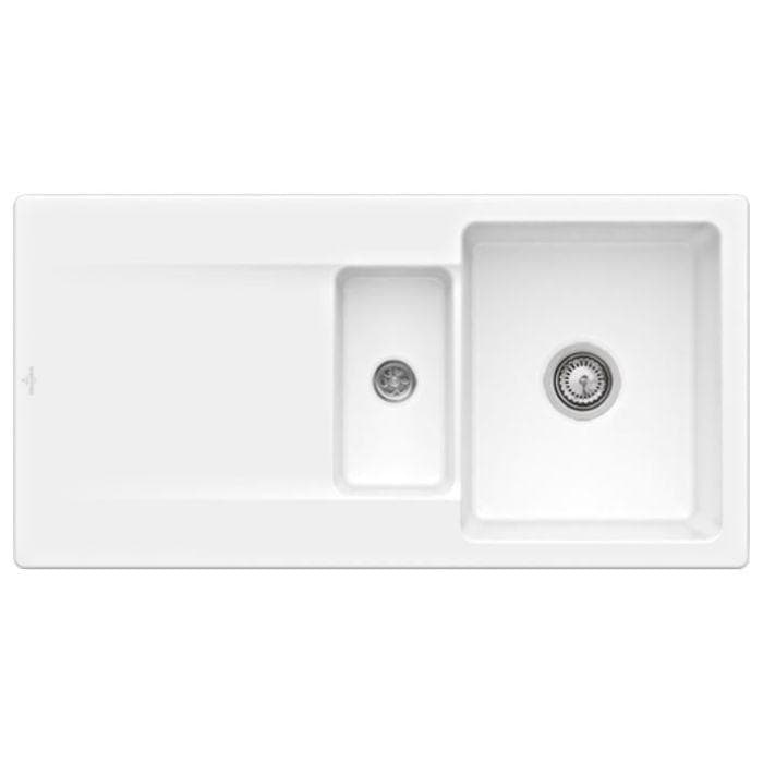 Villeroy & Boch Siluet Einbauspüle 333701KG mit Ablaufgarnitur und Handbetätigung, Snow White