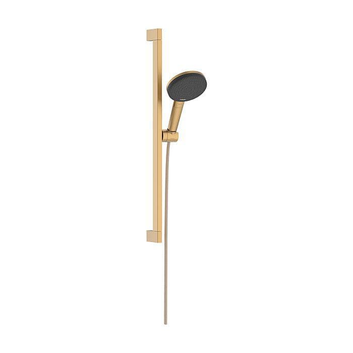 Hansgrohe Raindance Alive Select S Duschset 3 Strahlarten wassersparend mit Duschstange Unica E Puro 65 cm und Easy Slide Duschkopfhalterung, brushed bronze