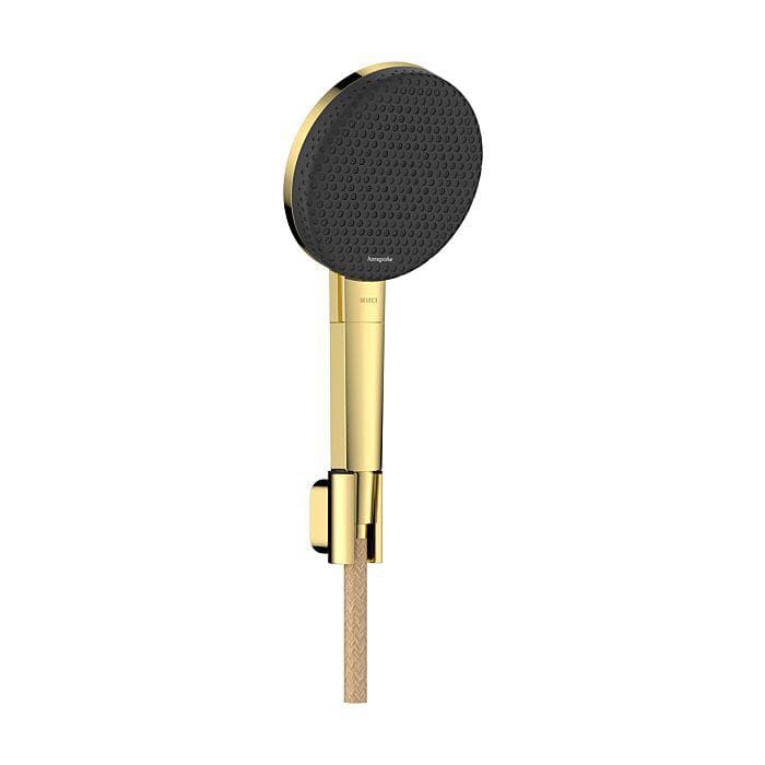 Hansgrohe Raindance Alive Select S Duschkopfhalterungset 24611990 Brausekopf 125mm, 3 Strahlarten wassersparend mit Designflex Textilbrauseschlauch 160 cm, polished gold optic