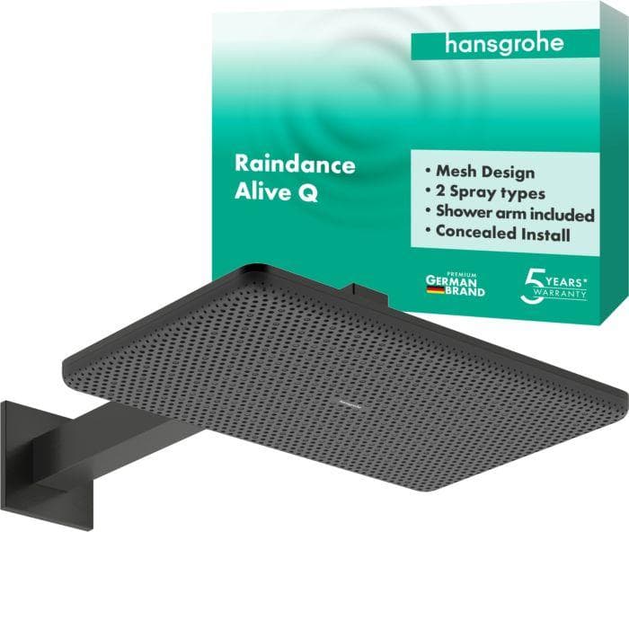 Hansgrohe Raindance Alive Q Duschkopf 24550340 2 Strahlarten mit Brausearm, Brushed Black Chrome