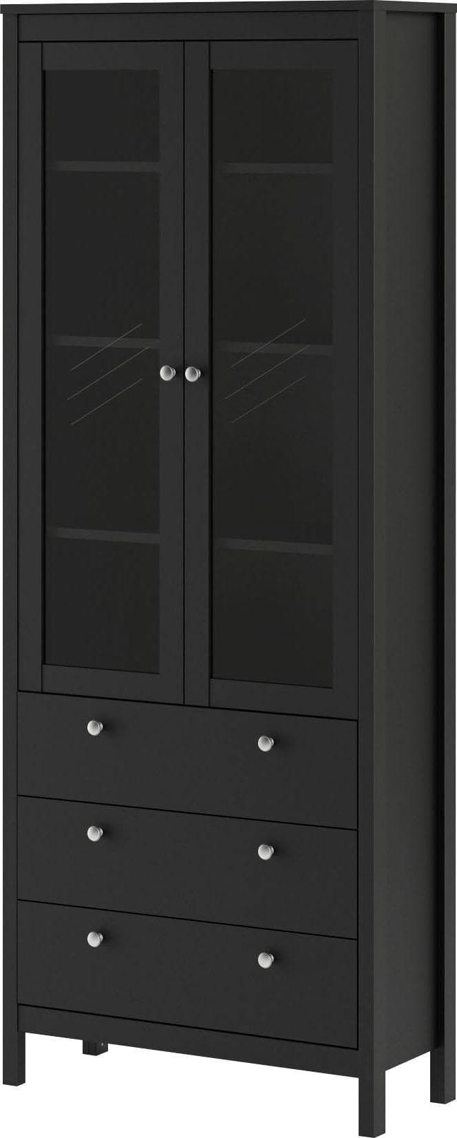 Home Affaire Vitrine Madrid Schwarz Glas 2 Türen 3 Schubladen