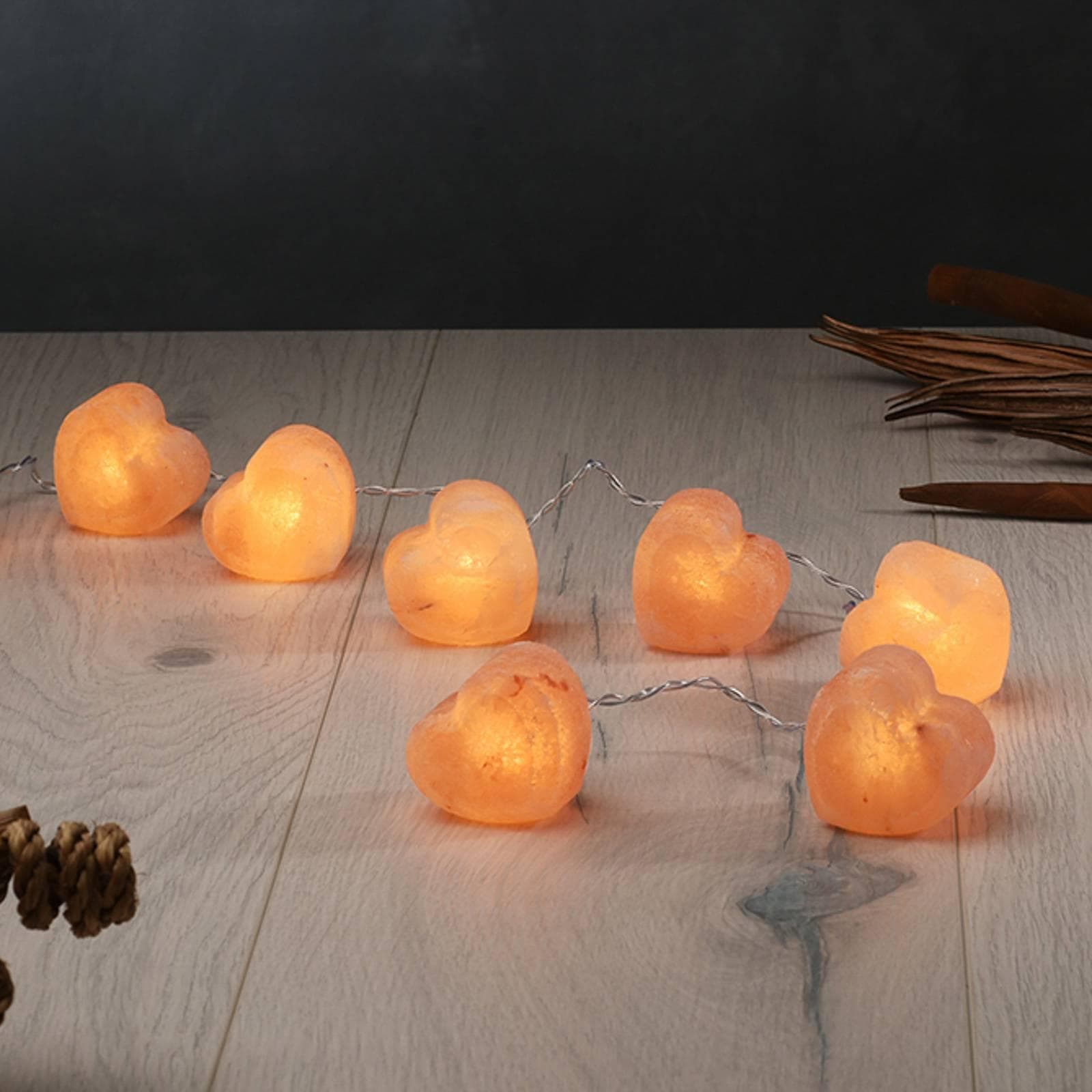 Lichterkette Leuchtkristalle Herz Salzkristalle Bernstein