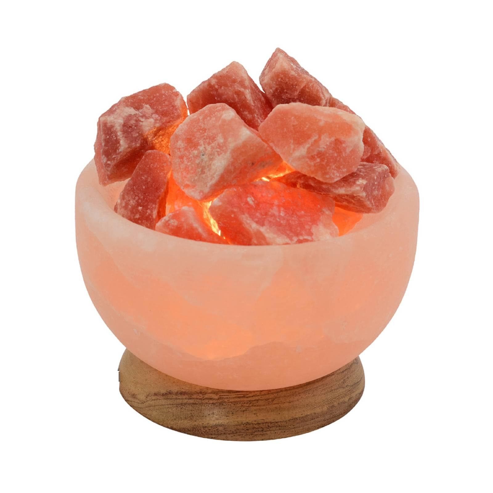 Salzkristallleuchte Schale Rund Holzsockel Bernstein