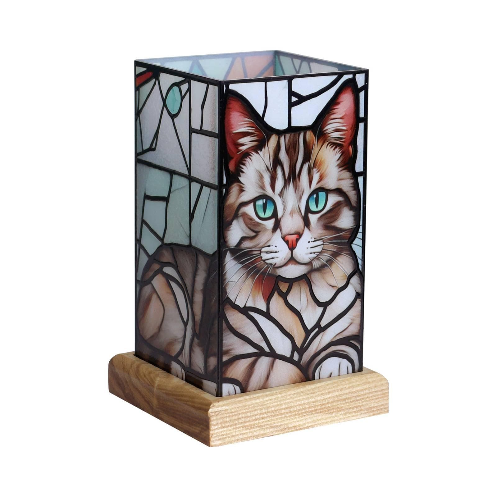 LED-Tischleuchte Art Light Katze Holzsockel Acryl Bunt
