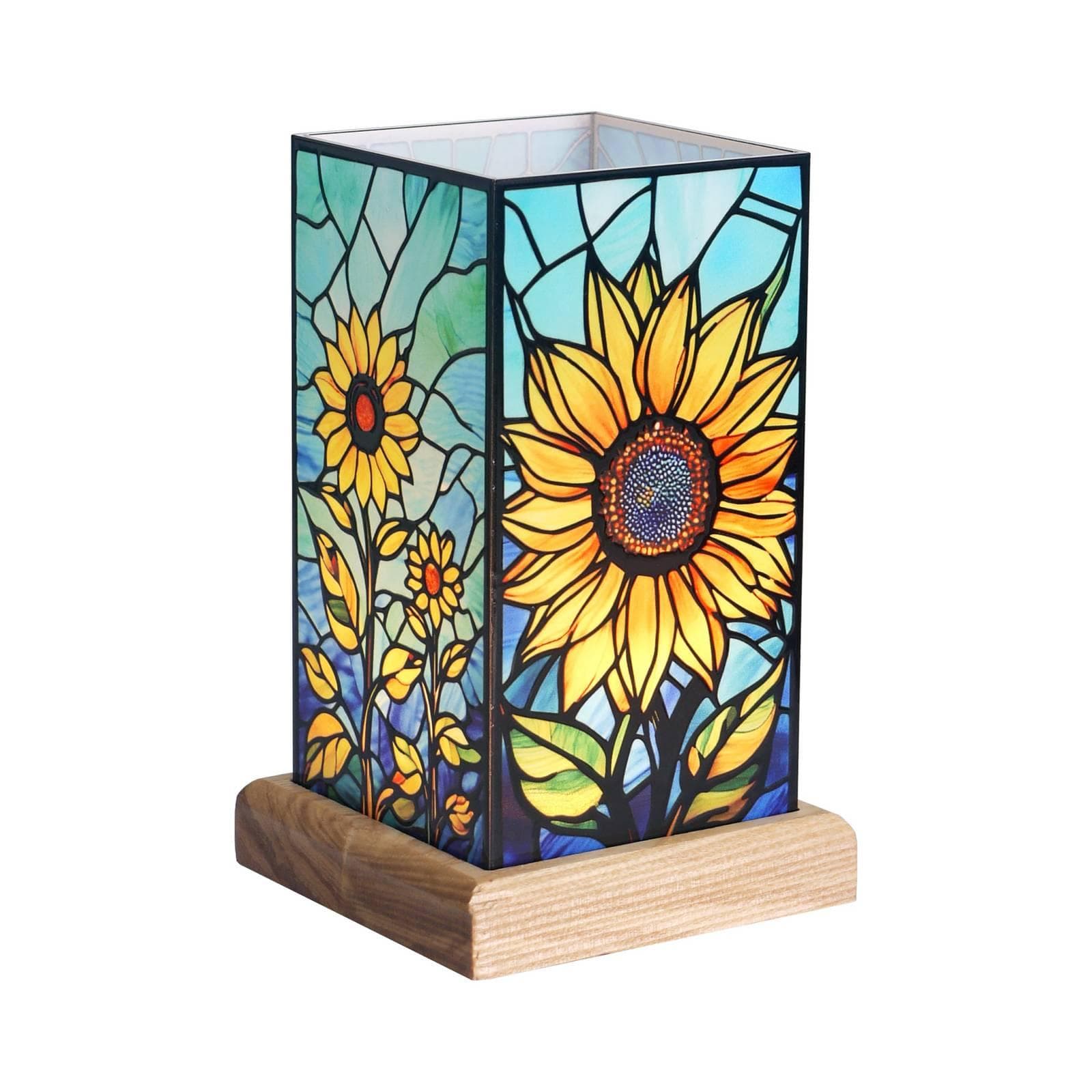 LED-Tischlampe Art Light Sonnenblume Holzsockel Acryl Bunt