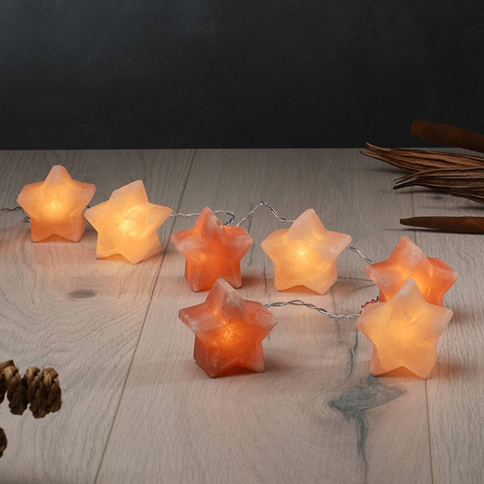 Lichterkette Leuchtkristalle Stern, Salzkristalle bernstein