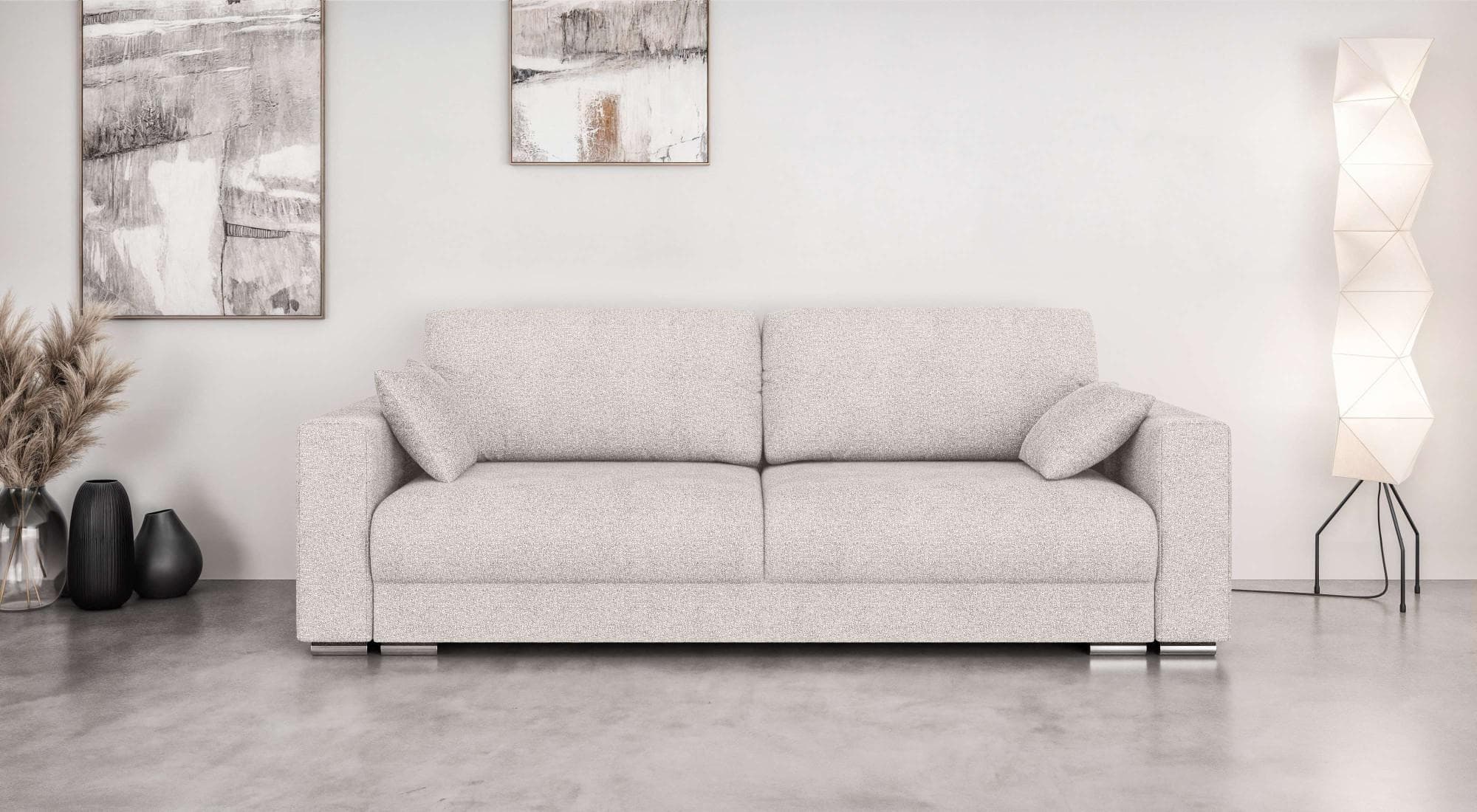 HOME AFFAIRE Stevinson Schlafsofa 3-Sitzer Creme mit Bettkasten
