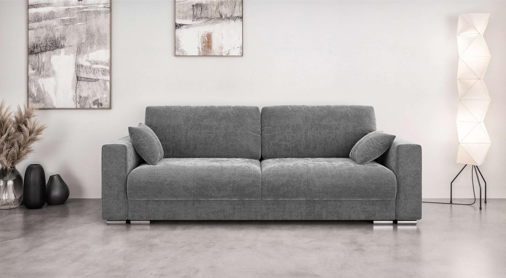 Inosign Stevinson 3-Sitzer Sofa mit Bettfunktion und Bettkasten in Dunkelgrau