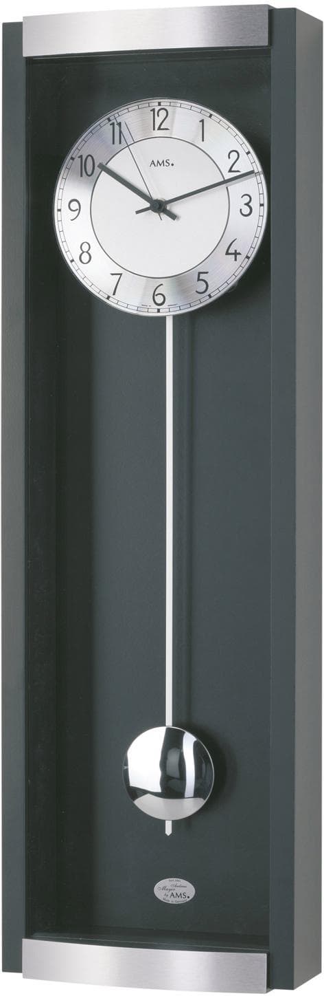 AMS Funk-Pendelwanduhr F5285/11 Schwarz Aluminium Glas