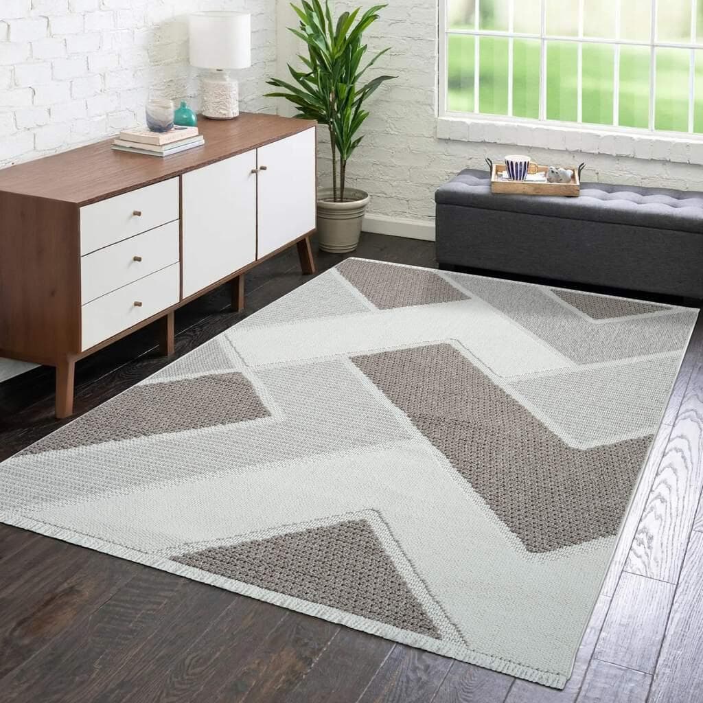 Teppich CARPET CITY LINDO 8877 beige Kurzflor Fransen Boho