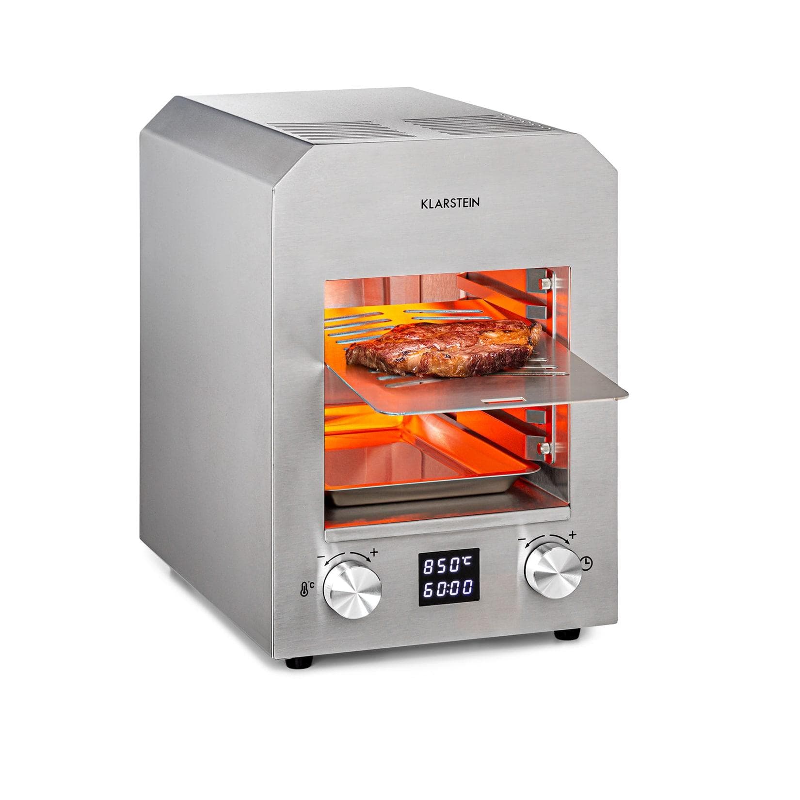 Klarstein Hannibal Hochtemperaturgrill Indoor 2.200W 850°C Edelstahl Silber