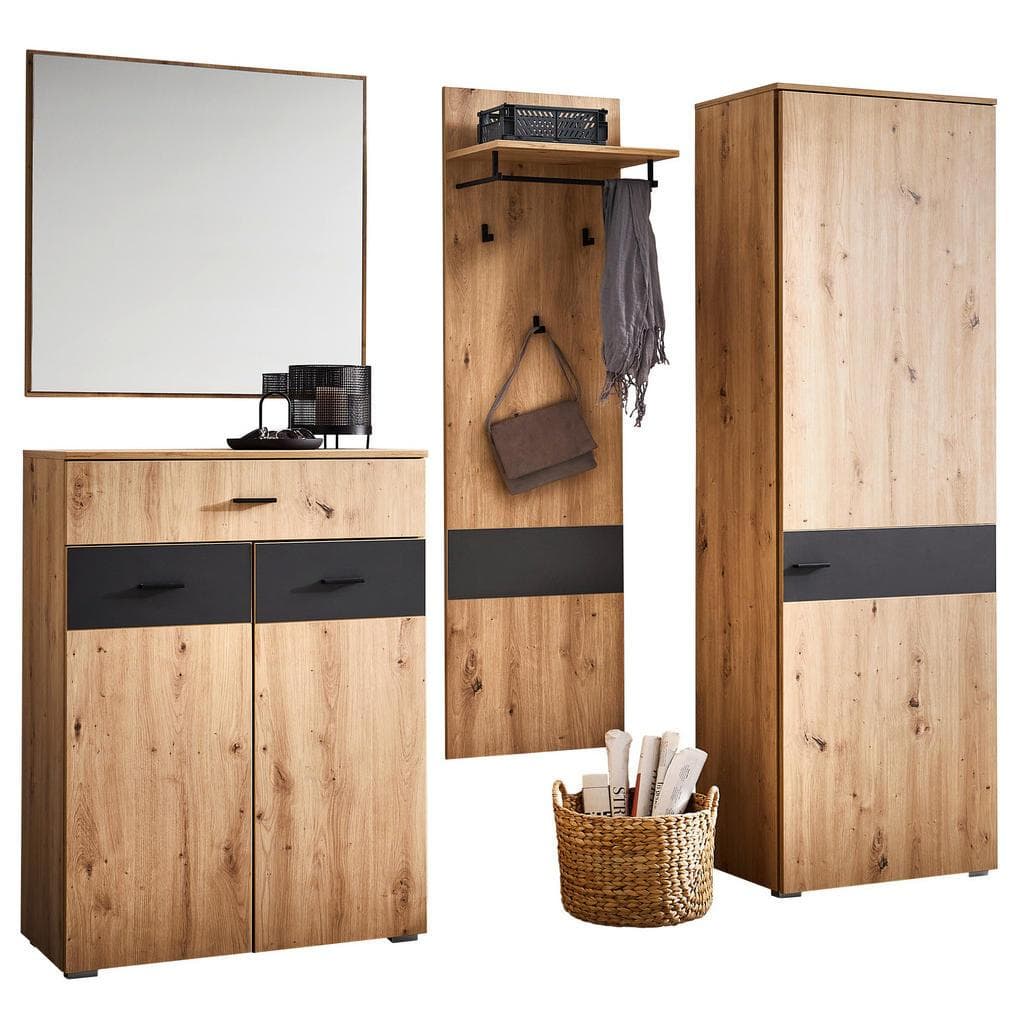 Carryhome Garderobe Pete Anthrazit Eiche Artisan Holzwerkstoff 4-teilig